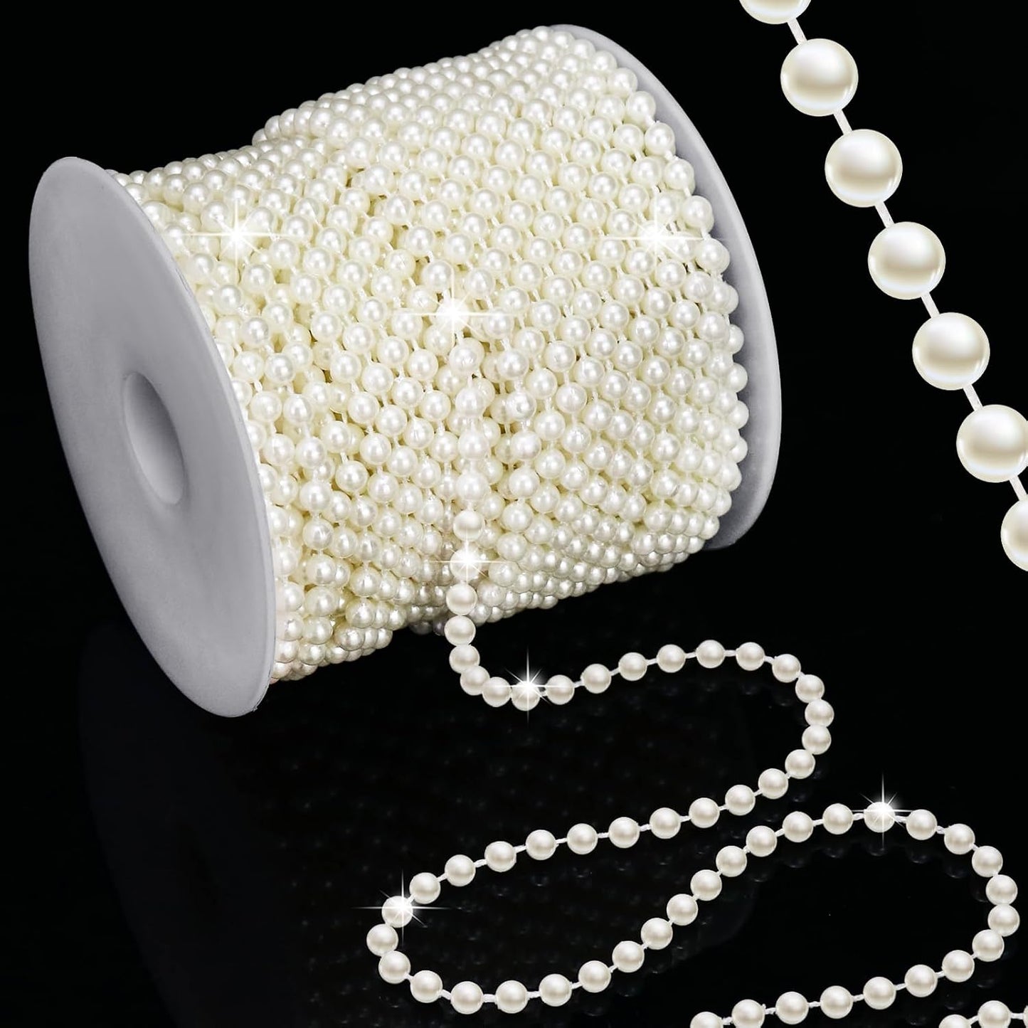 99 Feet 5mm Faux Pearl Strings Garland Artificial Pearl Beaded Trim Chain Strands for Crafting Wedding Centerpieces Bouquet Party Decoration Christmas Tree Garland, Ivory