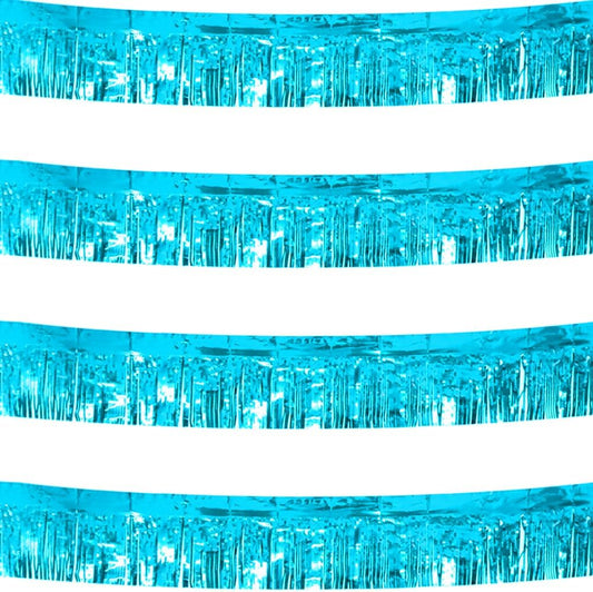 4 Pack Total 40 Feet Foil Fringe Garland Light Blue Metallic Wall Hanging Drapes Tassel Skirting Teal Tinsel Streamers for Parade Float Trailer Mardi Gras Party Birthday Wedding (Turquoise)