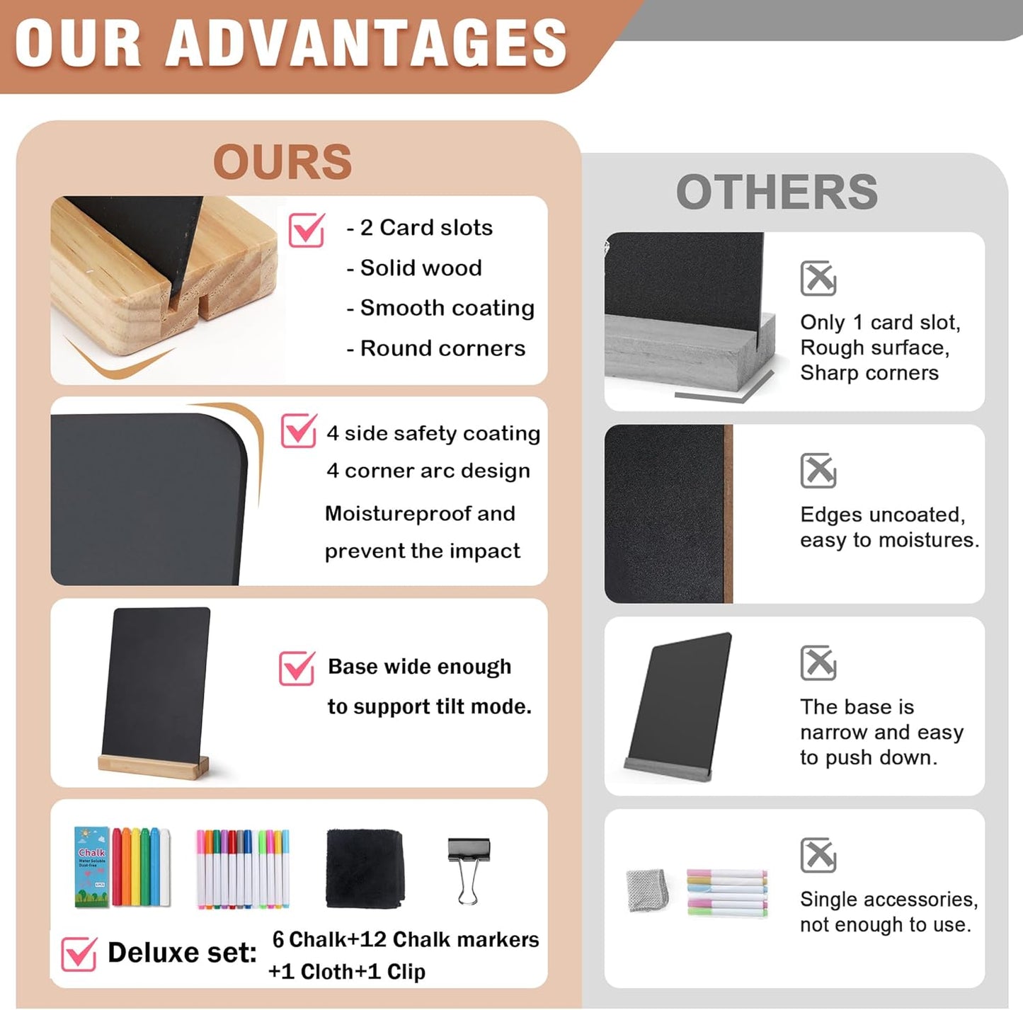 SELEAD Small Chalkboard Words Sign - 3 Pack 6x8 Inch Tabletop Decorative Chalk Board with Wooden Stand, Mini Double-Sided Erasable Message Menu Board for Food, Business, Wedding, Party