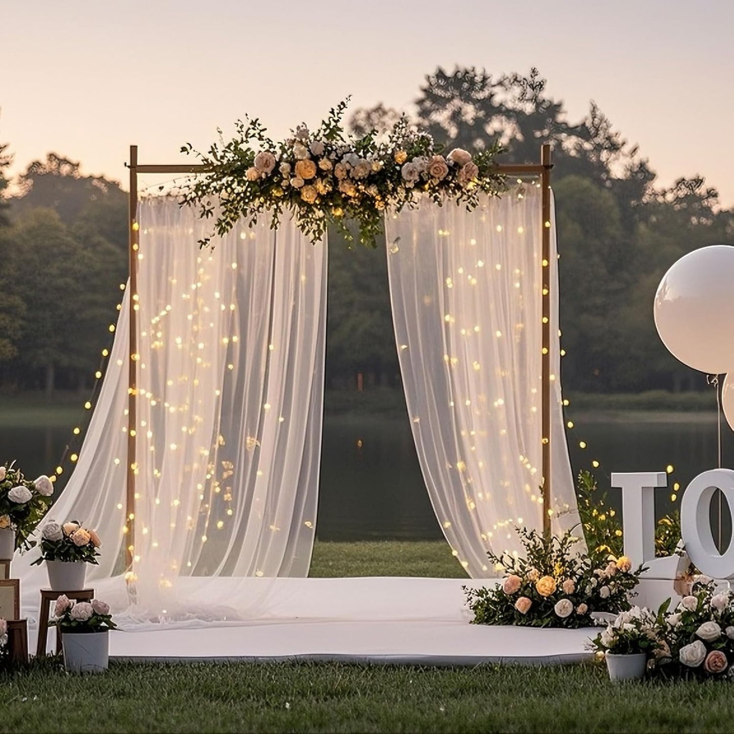 Ledido 10×8ft Tulle Backdrop Curtains with Lights String - 300LED Fairy Lights Sheer Curtain Backdrop for Weddings Baby Shower and Birthday Party Decorations(8 Panels 5×8ft)