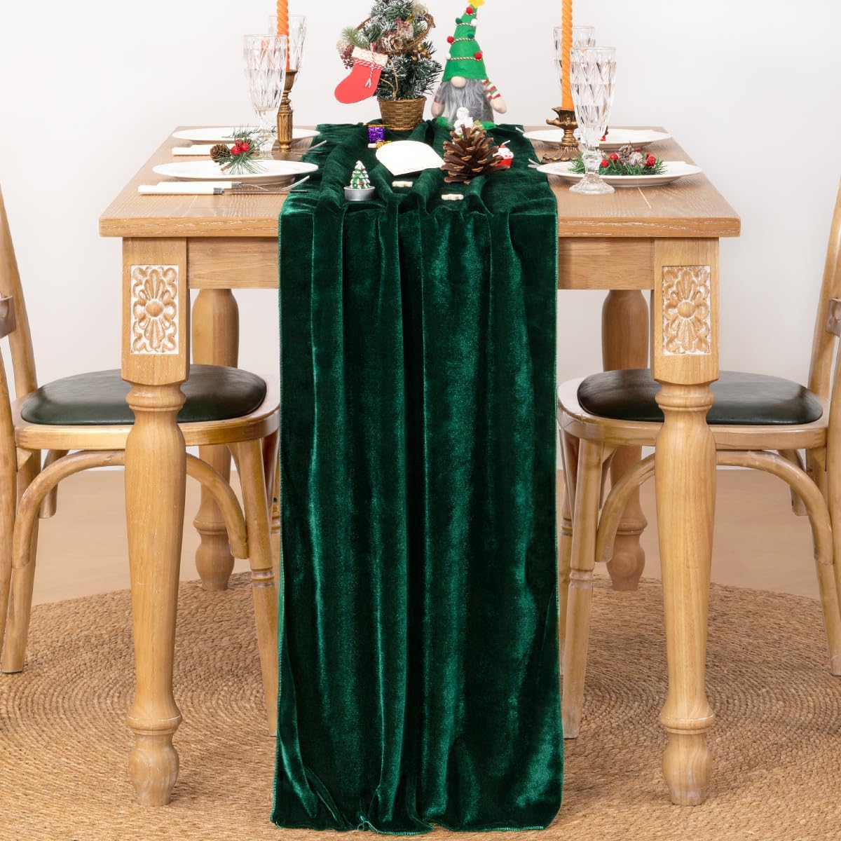 MLMC 2 Pack Emerald Green Velvet Table Runner 10ft Luxury Dark Green Velvet Fall Table Runner 20x120 Inches Glossy Wedding Table Runner for Bridal Shower Birthday Party Gathering Decor