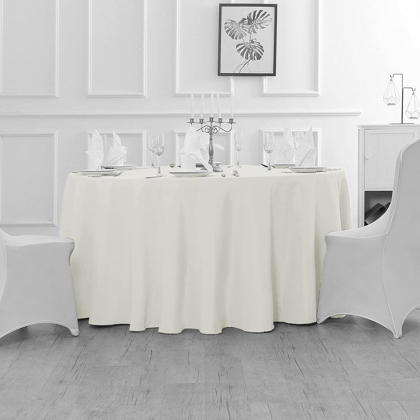 Fokitut 2 Pack Waterproof Round Tablecloth, 60 Inch, Stain Resistant and Wrinkle Polyester Table Cloth, Fabric Table Cover for Kitchen Dining, Wedding, Party, Holiday Dinner-Ivory