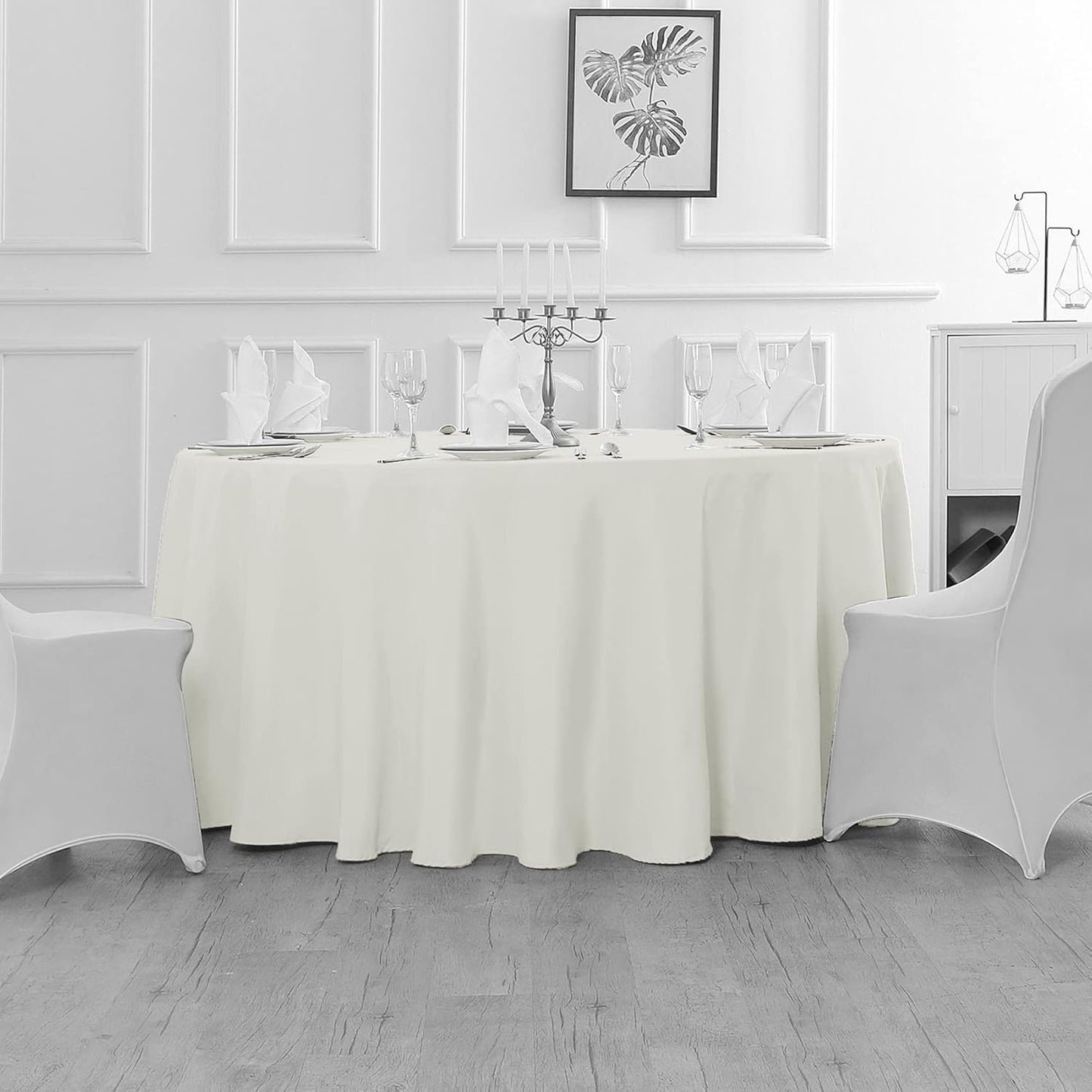 Fokitut 6 Pack Waterproof Round Tablecloth, 108 Inch, Stain Resistant and Wrinkle Polyester Table Cloth, Fabric Table Cover for Kitchen Dining, Wedding, Party, Holiday Dinner-Ivory