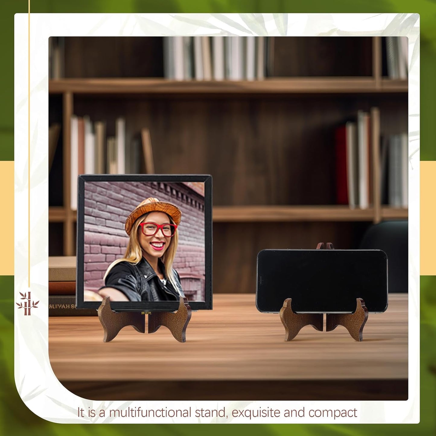 Tatuo 4 Packs Wooden Display Stand Decorative Plate Stands for Display Picture Frame Holder Easels(Brown,4 Inch)