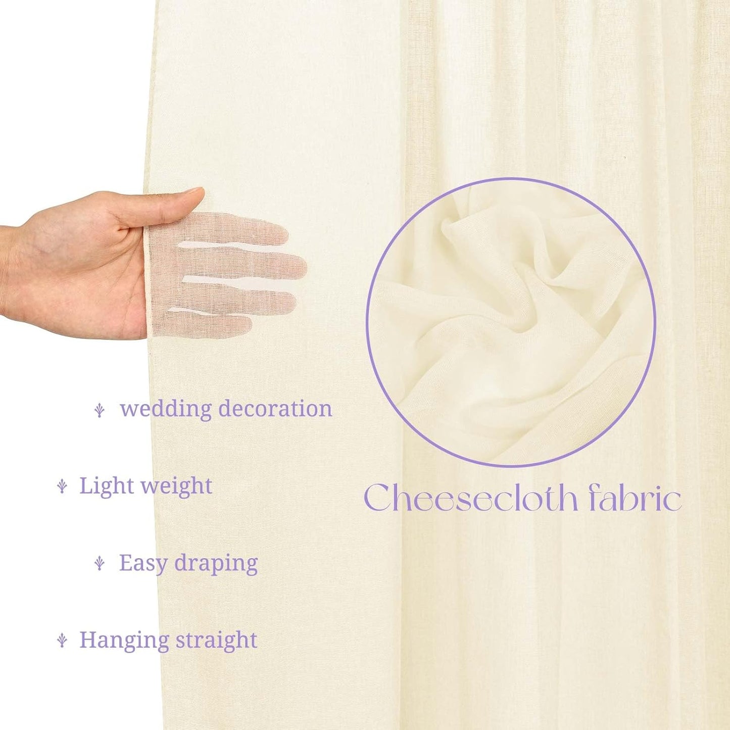 6 Panels Ivory Ceiling Drapes for Wedding, 5ftx10ft Ceiling Drapes Cheesecloth Sheer Fabric Curtain Wedding Arch Draping Fabric Romantic Ceiling Decorations for Wedding Party Ceremony Stage