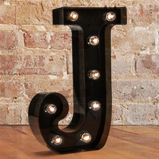 Decorative LED Illuminated Letter Marquee Sign - Alphabet Marquee Letters with Lights For Wedding Birthday Party Christmas Night Light Lamp Home Bar Decoration J, Black