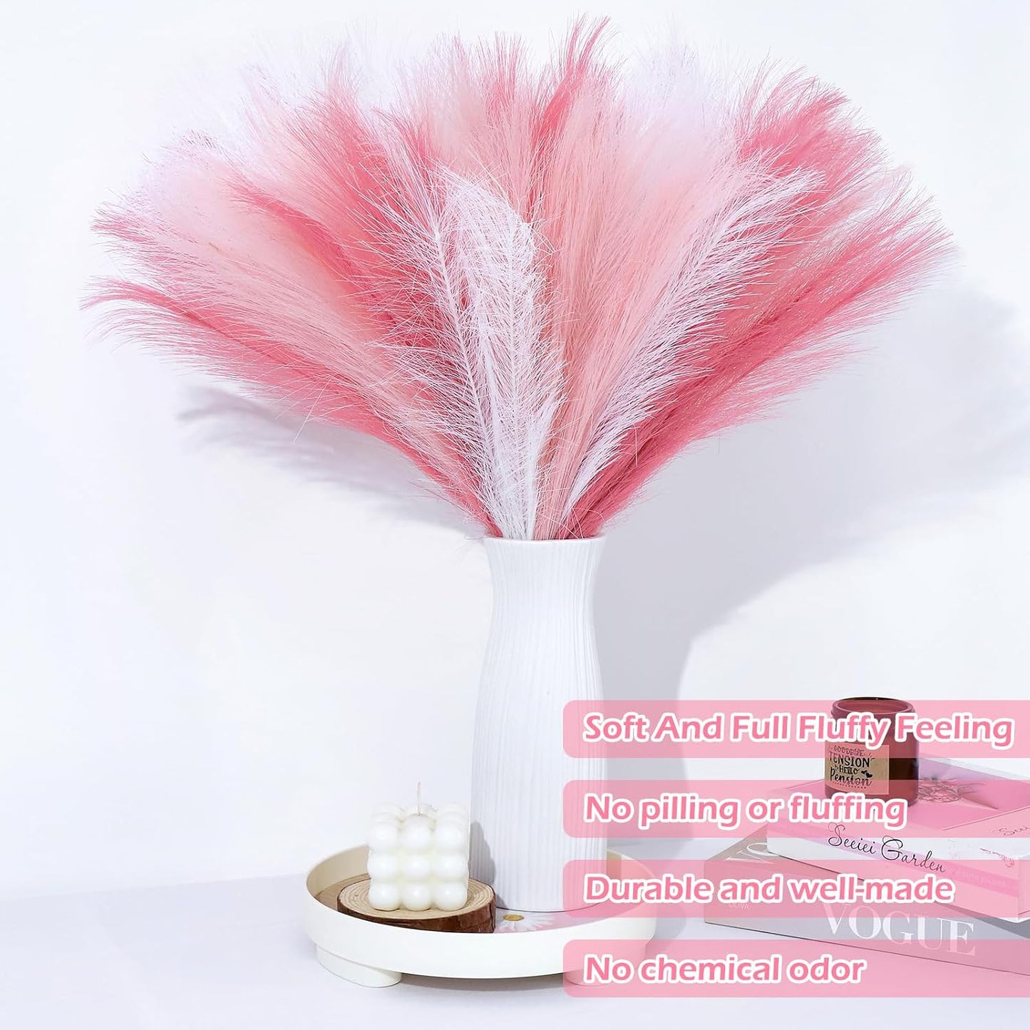 Pink Pampas Grass Decor 30 Pcs 21.7 Inch Faux Pampas Grass Bulk Artificial Dried Flowers Small Vase Filler Pompas Grass.