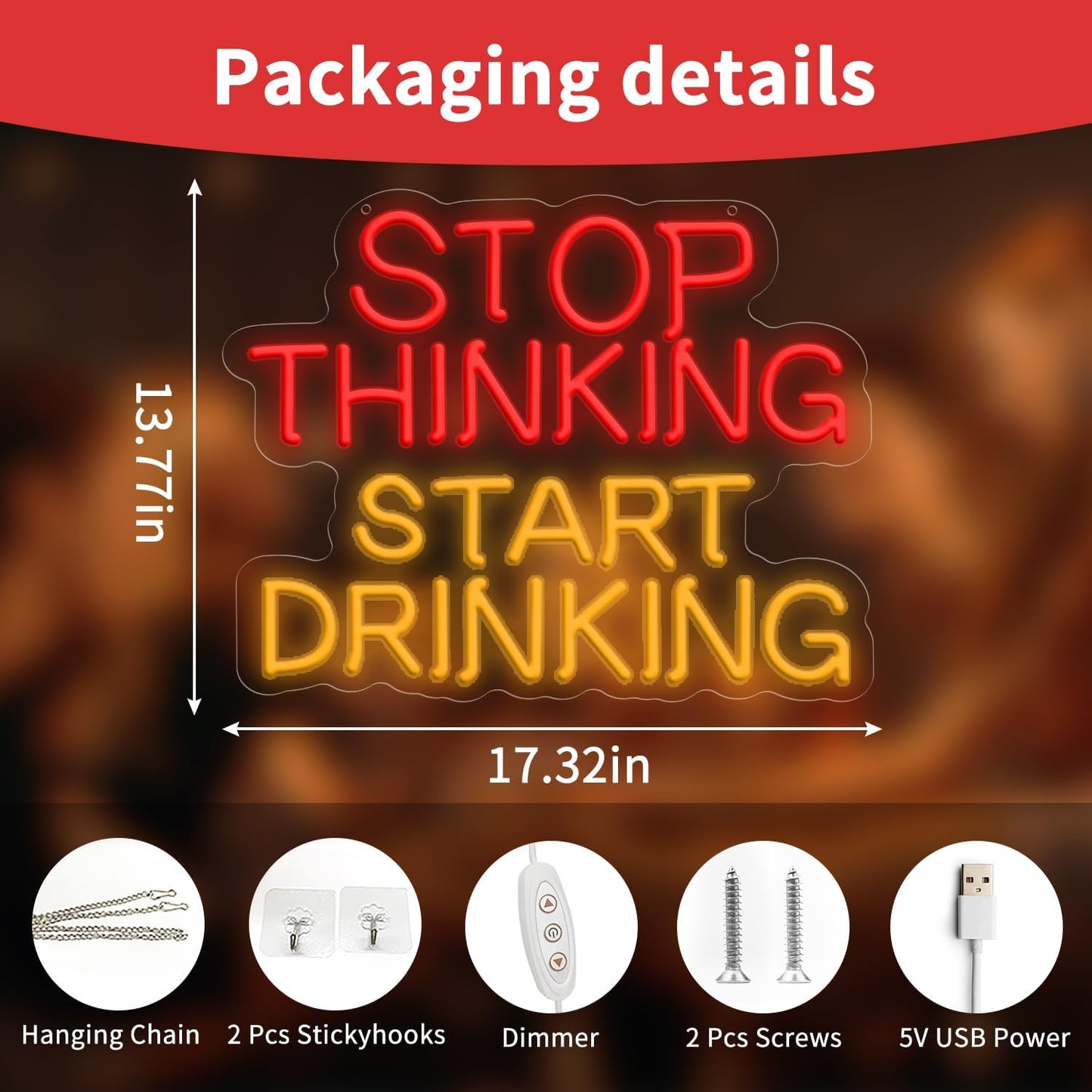 Neon Sign, Neon Light Sign LED Letter Neon Lights for Wall Decor, USB Neon Bar Sign for Party Club Party Club Restaurant, Bedroom Wall Decor 17.32 x 13.78 inch