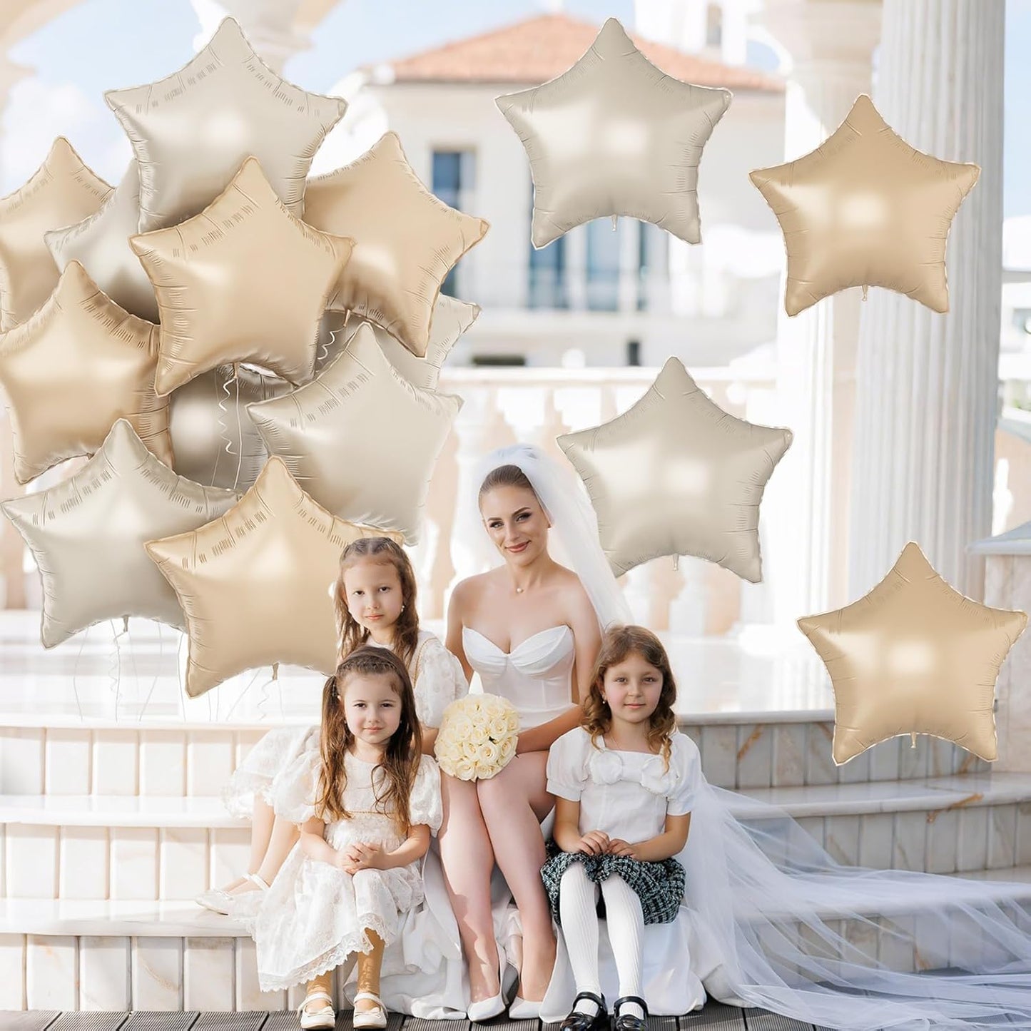 Cream Star Balloons, 18Inch Caramel Cream Stars Shape Foil Balloons, 12Pcs Beige Neutral Pentagram Foil Helium Balloon for Boho Party Girls Women Birthdays Wedding Bridal Baby Shower Party Decor