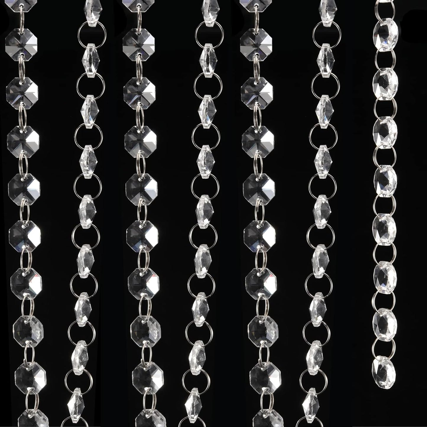 JOIKIT 52 Feet K9 Crystal Garland Strands, 14mm Crystal Chandelier String Beads Chain Clear Octagon Prism Diamond String for Decorations, Lamp, Wedding, Lobby