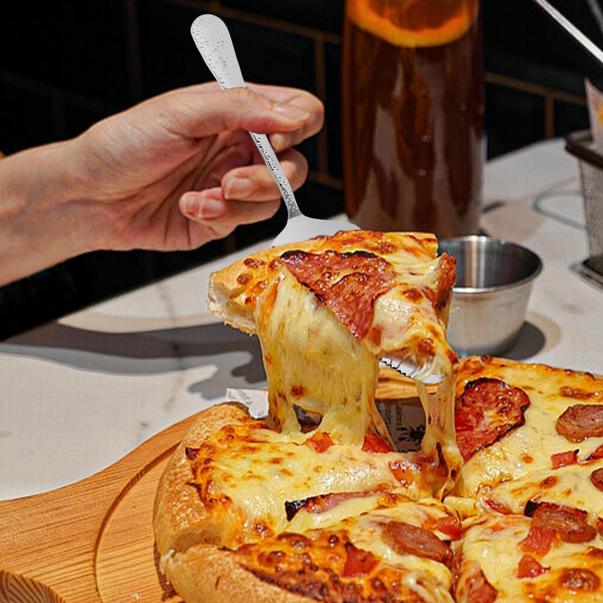 Cake Knife and Server Set with 6 Cake Forks Heavy Duty Thickened 18/0 Stainless Steel Pie Spatula with Comfortable Handle Cake Cutting Set for Wedding (Silver)