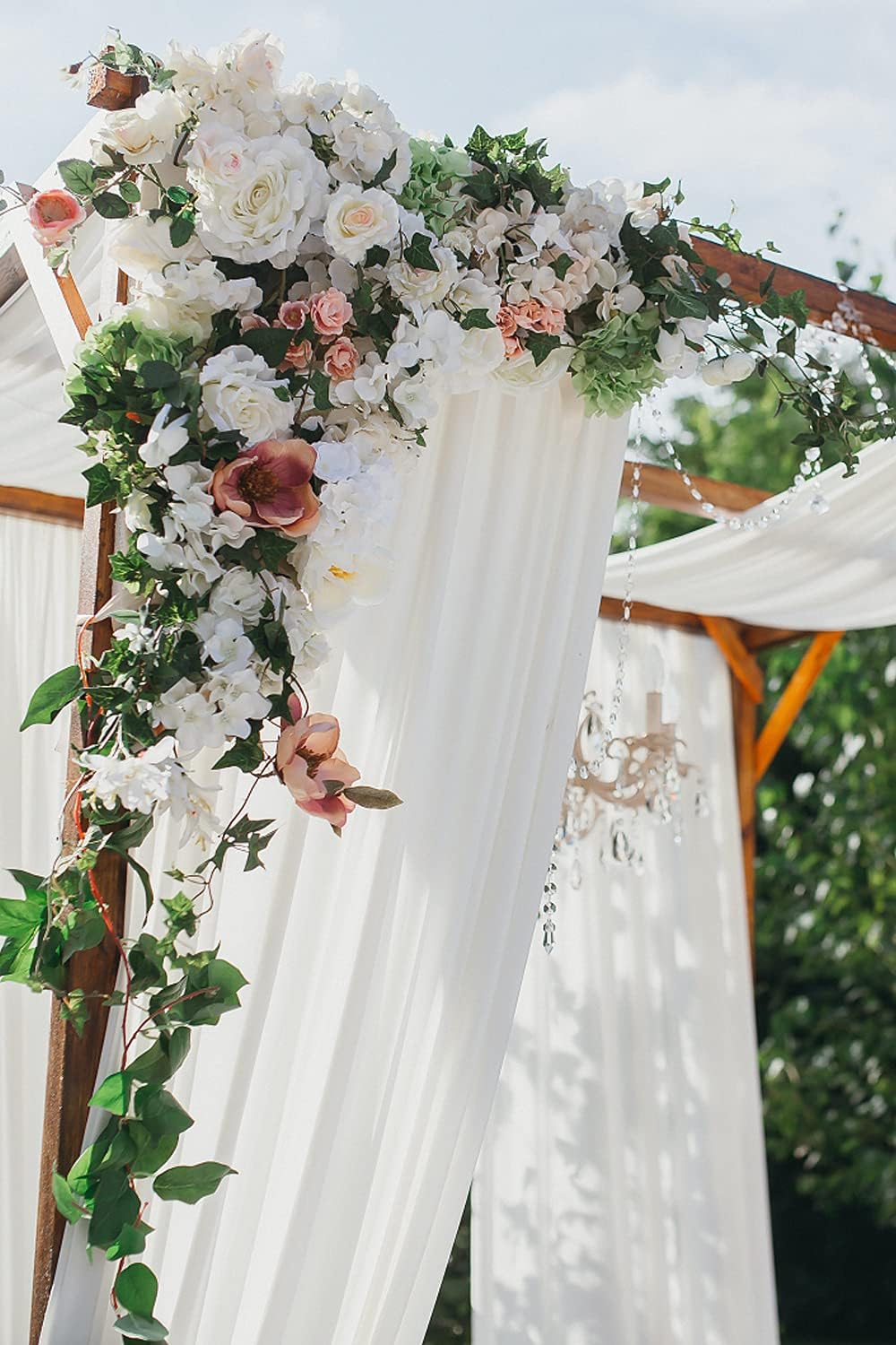 Ivory Wedding Arch Draping Fabric 4 Panels 30'' x 18FT Sheer Chiffon Arch Drapery for Photo Booth Bridal Shower Baby Shower Church Decor Newborn Photography Christening Outdoor Party