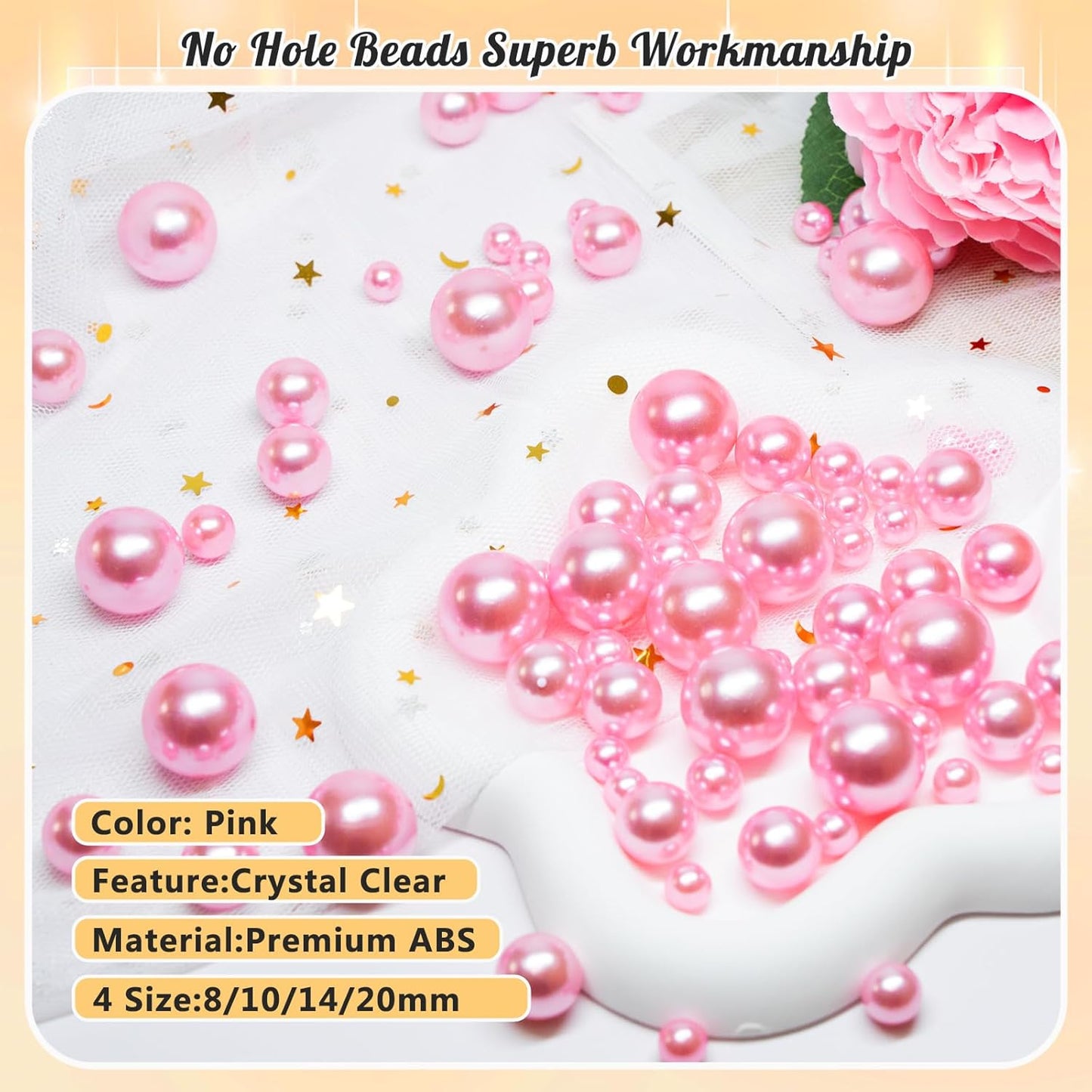 300Pcs Pearl Vase Filler, Pink No Hole Faux Pearl Beads for Centerpieces Vases, Candle Centerpieces, Wedding Birthday Party Home Decor 8/10/14/20mm