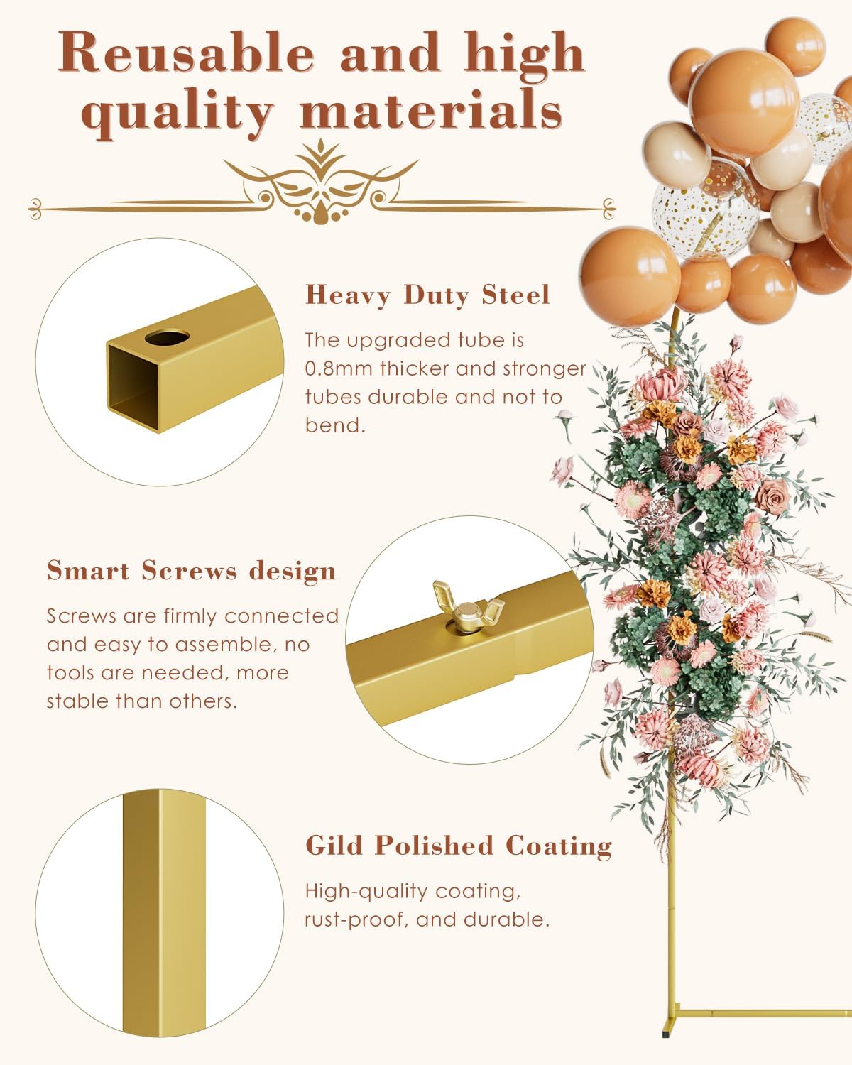 Wedding Arch, Gold Metal Arch Backdrop Stand, Balloon Arch Stand Wedding Frame for Ceremony Decoration (Gold, 7.2FT Arch Backdrop)