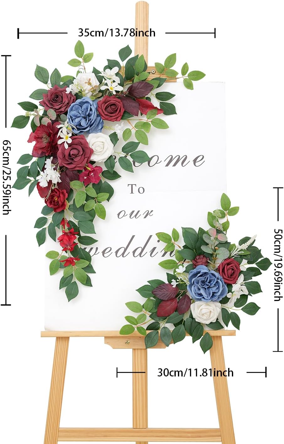 Pack of 2 Artificial Flowers for Backdrop Decoration, Wedding Arch Flowers,Reception Welcome Sign, Eucalyptus Garland, Suited to Aisle Decor and Wedding Arches(Red and Blue)