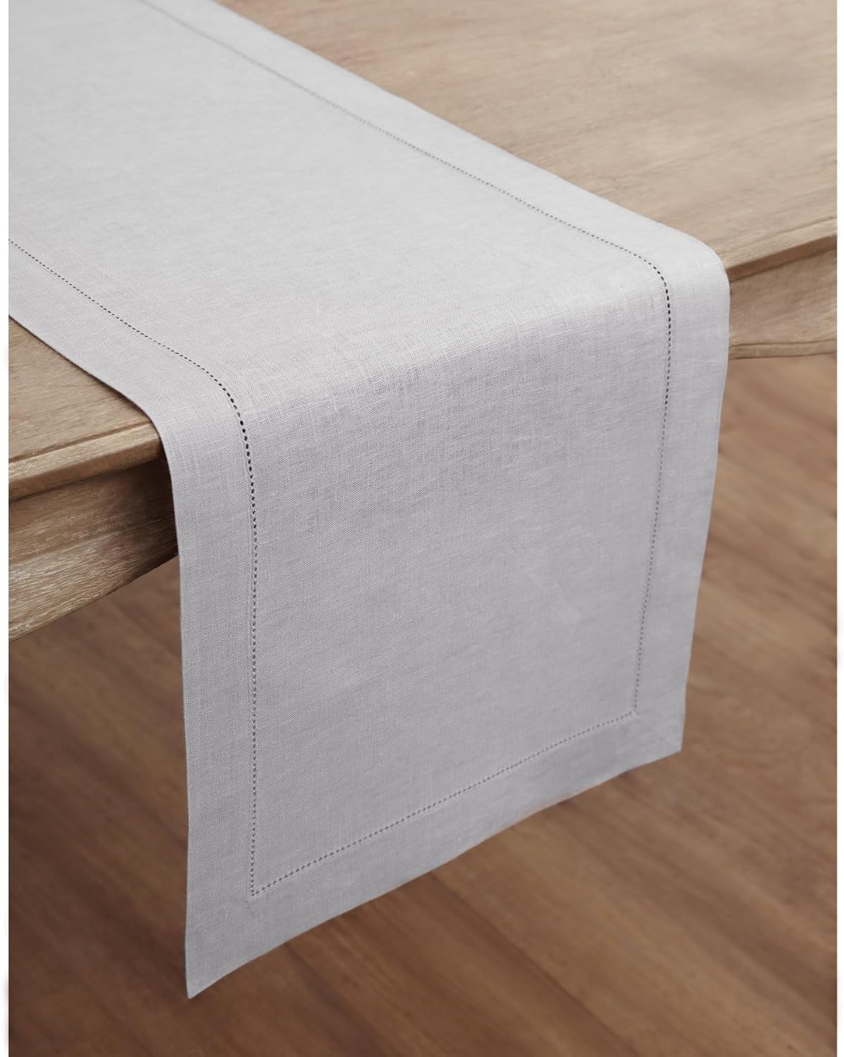 Solino Home Linen Soft Grey Table Runner 108 Inches Long - 100% Pure Linen 14 x 108 Inch Table Runner for Fall, Autumn, Thanksgiving, Christmas - Classic Hemstitch
