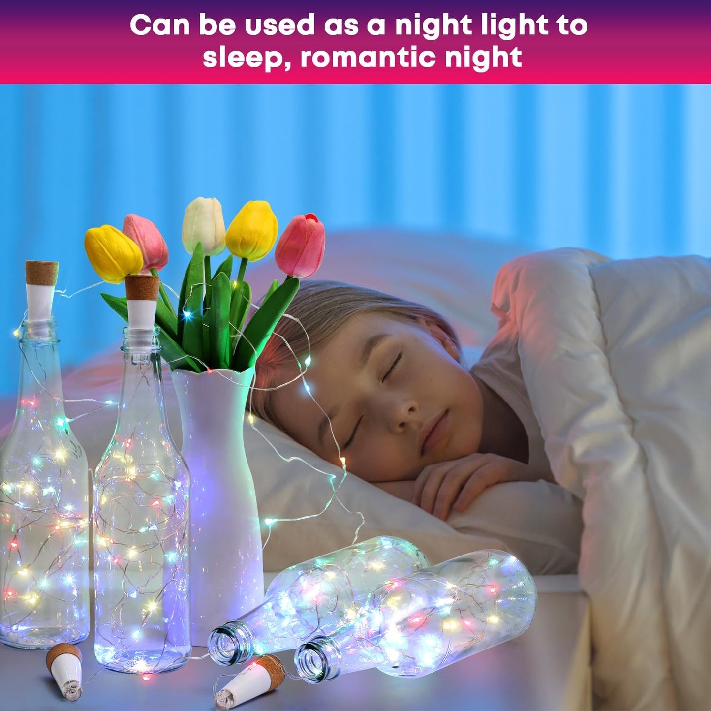 Wine Bottle Lights with Cork Switch for Liquor Bottles 4 Pack Rechargeable Battery Operated 20 Led Bottle Stopper Multi String Fairy Lights Indoor Christmas Wedding Halloween Decorations