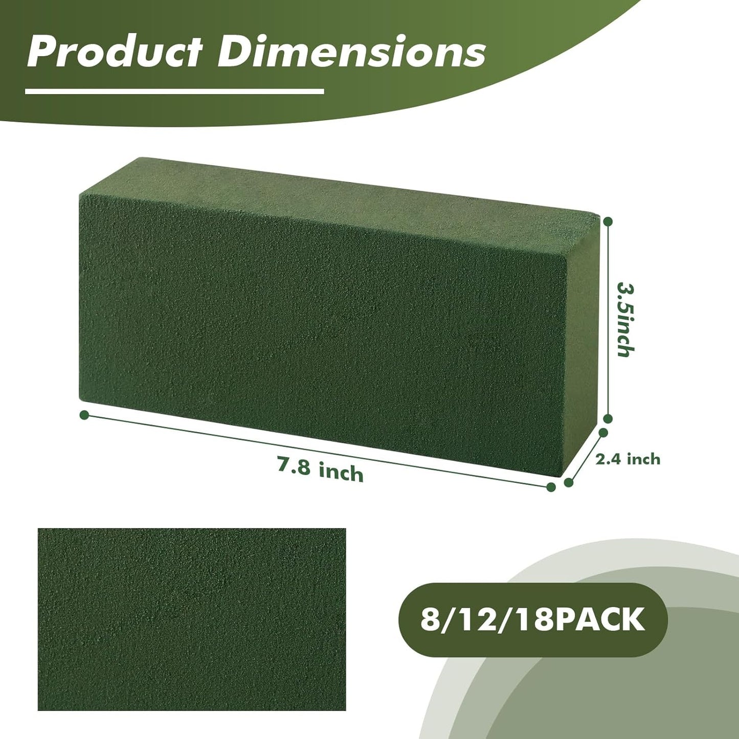 8 Pcs Floral Foam Blocks for Fresh & Artificial Flowers, 7.8" L x 3.5" W x 2.4" H Wet & Dry Green Flower Foam for Indoor Outdoor Floral Arrangements, Foam Bricks for Wedding, Birthdays, Home Décor