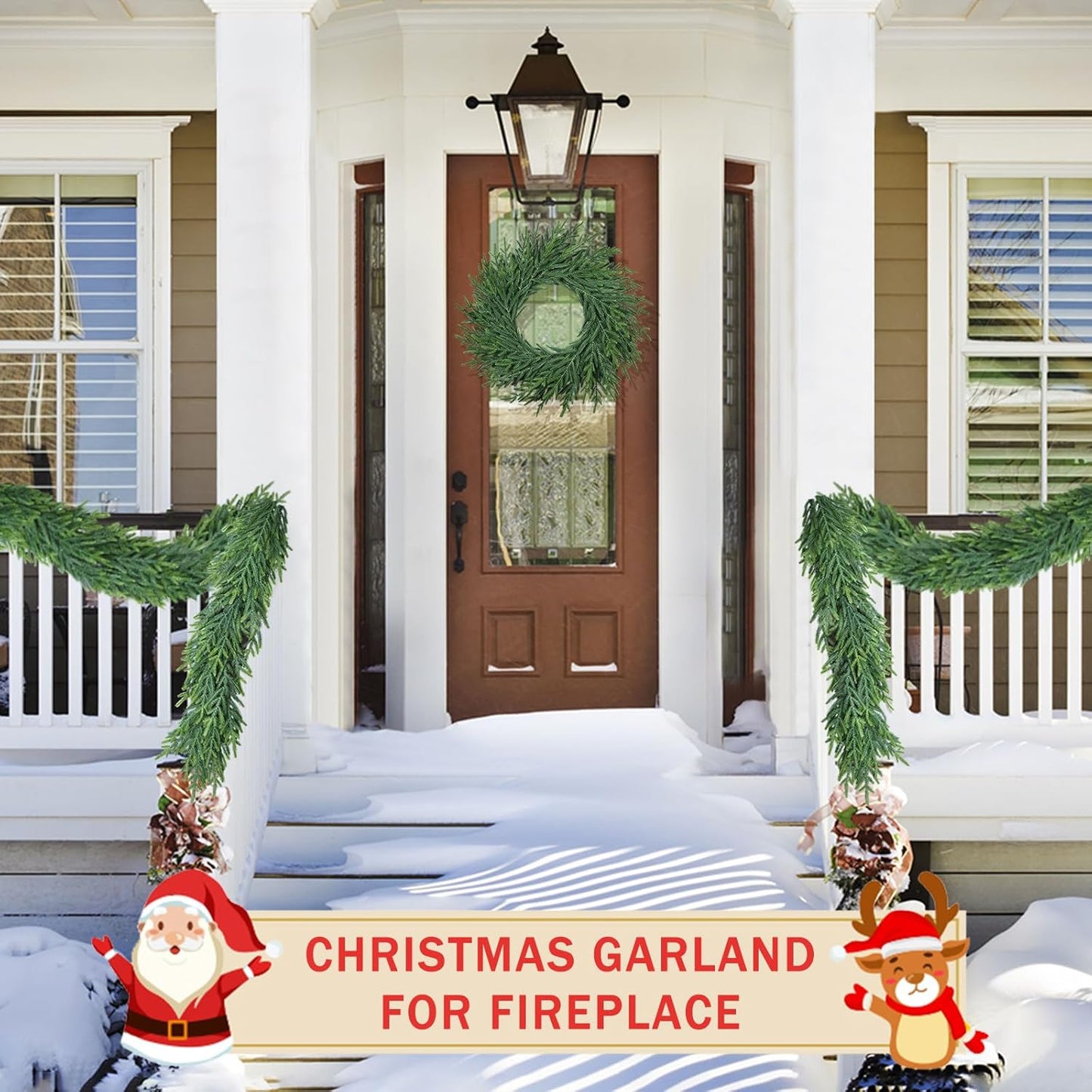 16 Ft Christmas Cedar Garland for Staircase Railing Real Touch Soft Bendable Faux Winter Xmas Greenery Pine Garlands Mantle Garland for Decoration for Window Fireplace Door Railing Wall Home Decor