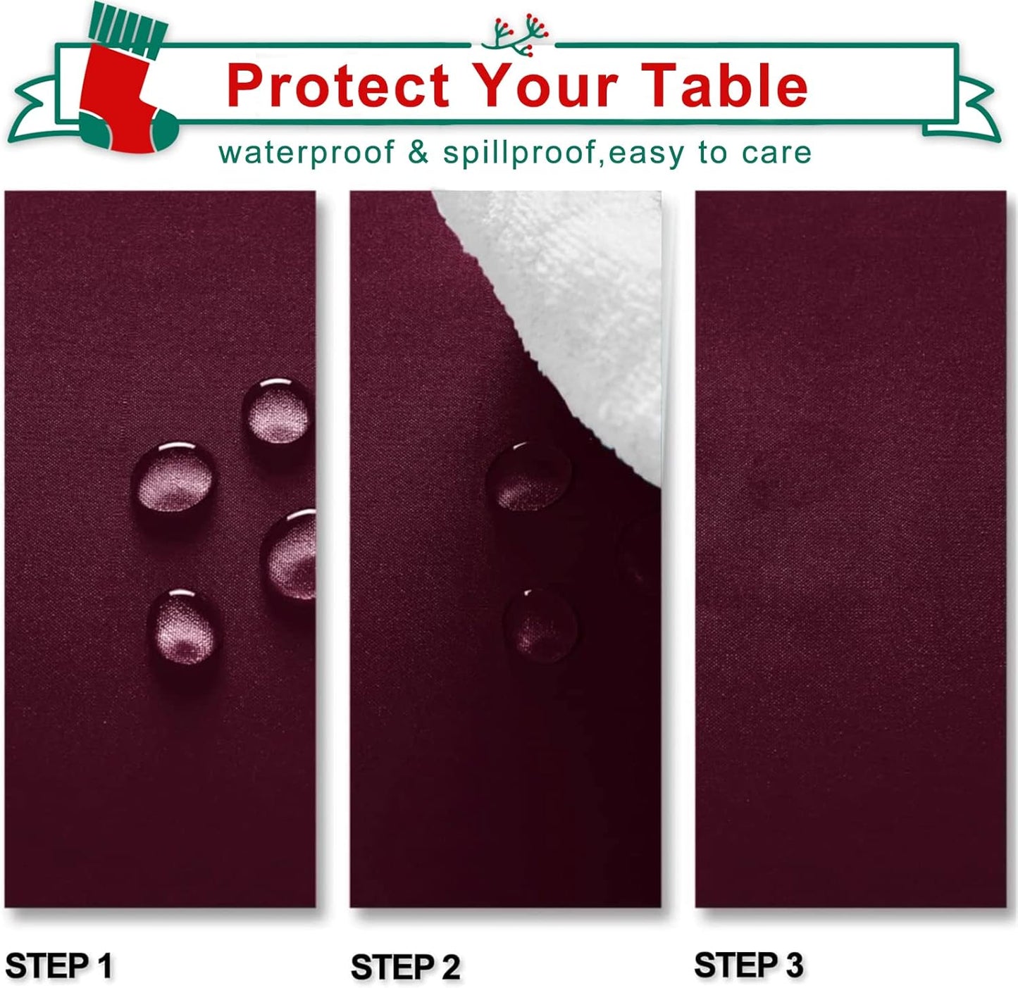 Hiasan Burgundy Tablecloth for Square Tables - Waterproof and Spillproof Washable Fabric Table Cloth for Dining Room Kitchen Party, 60 x 60 Inch