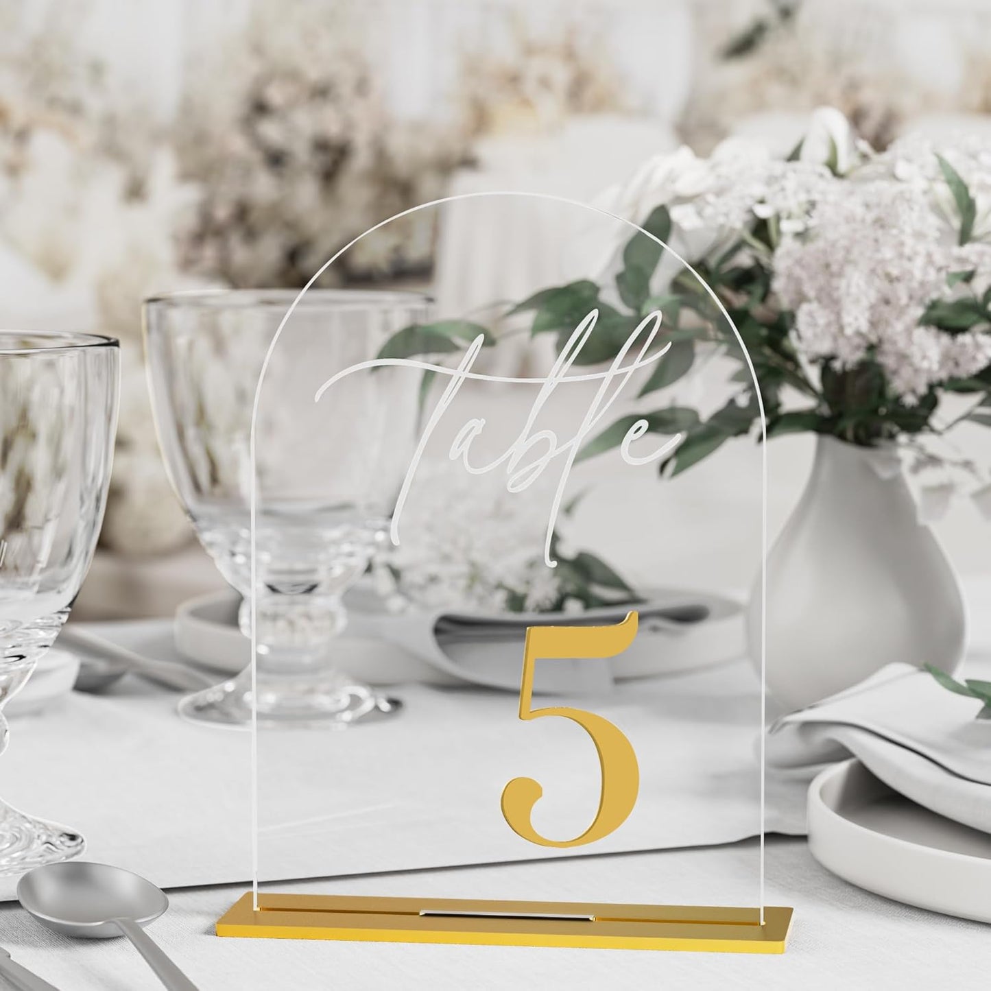 Arch Wedding Table Numbers 1-30 w/Stand, Gold 3D Table Numbers for Reception - 5.5" X 7" Elegant Acrylic Arch Sign with Holder, Perfect for Wedding, Anniversary, Banquet, and Event Decor
