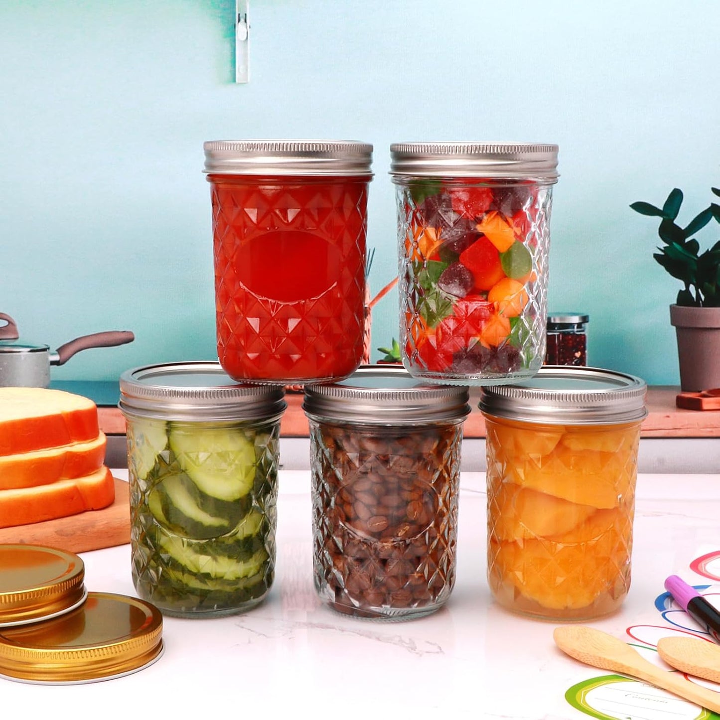 Wide Mouth Mason Jars 12Pack,Mason Jars 16 oz with Lids,Canning Jars with Metal Airtight Lids and Bands,Ideal for Jam, Water,Vegetative,Beans, Candy,Honey, Wedding Favors