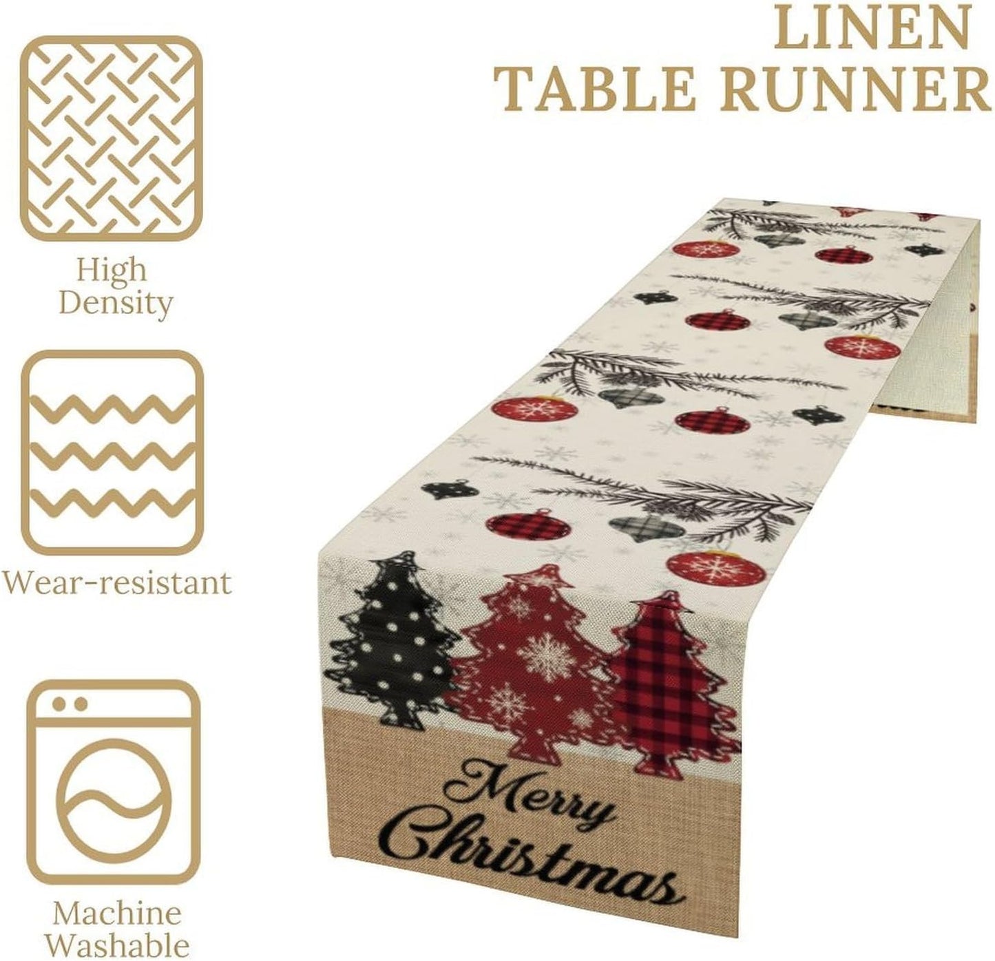 Merry Christmas Table Runner,Winter Xmas Holiday Kitchen Dining Table Decoration for Home Party Decor 13x60 Inch