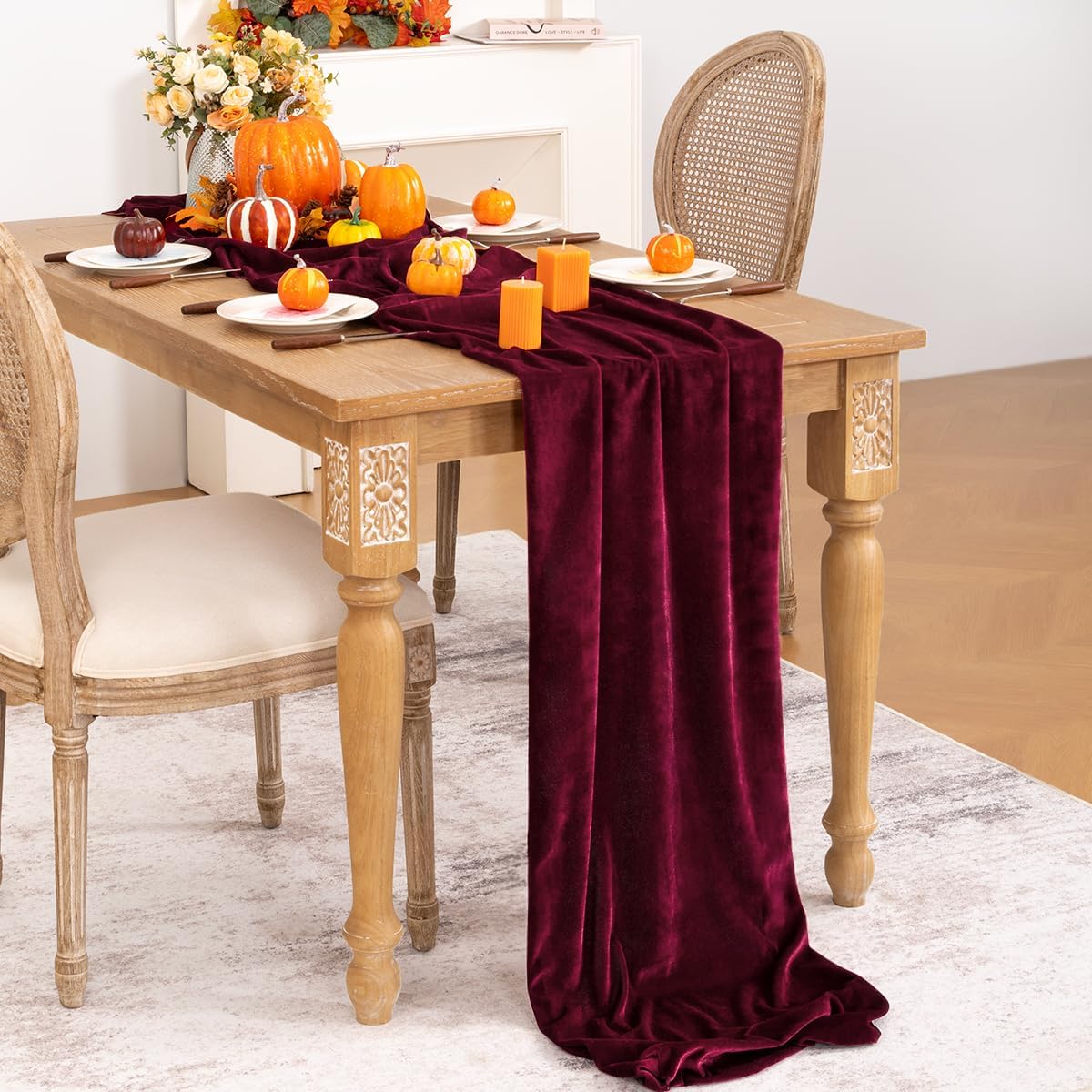 Burgundy Velvet Table Runner 3 Pack Fall Thanksgiving Red Table Runners 20 x 120 Inch Luxurious Elegant Velvet Fabric Friendsgiving Table Decor for Christmas Dinner Wedding Bridal Baby Shower