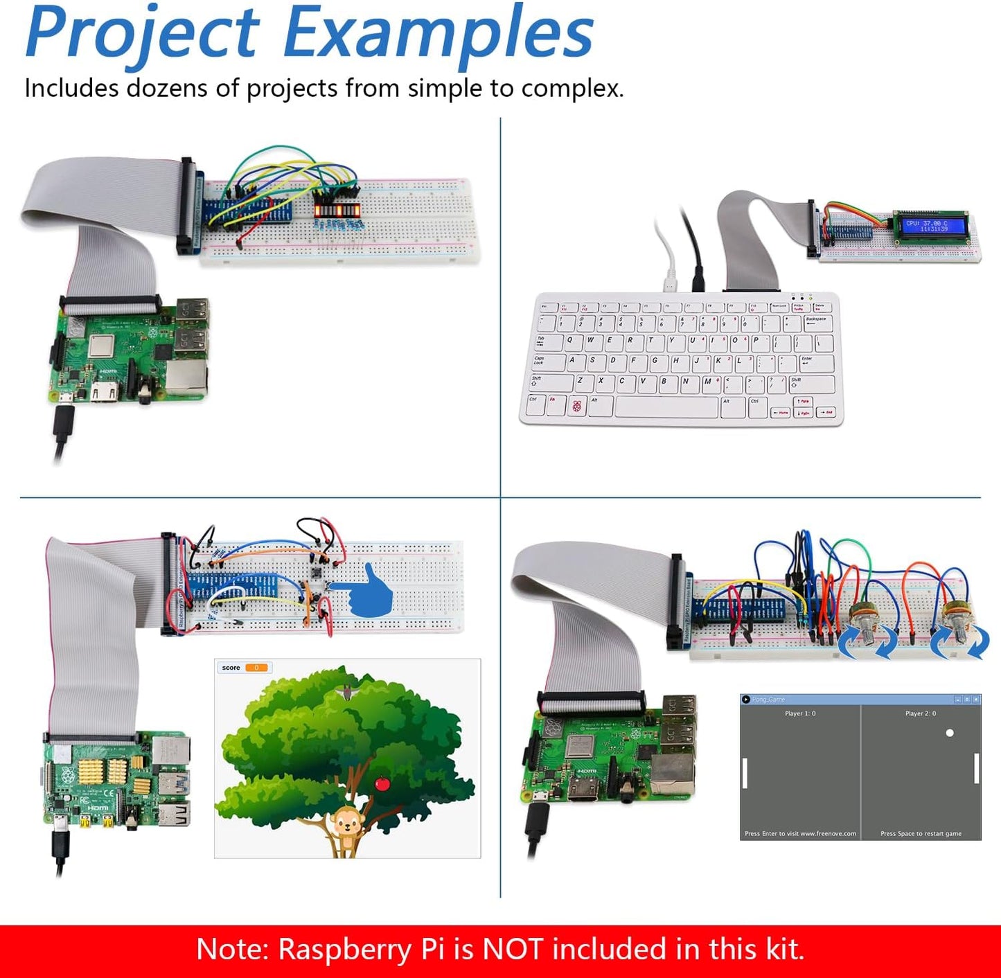 Freenove Ultimate Starter Kit for Raspberry Pi 5 4 B 3 B+ 400 Zero 2 W, 962-Page Detailed Tutorial, Python C Java Scratch Processing Code, 223 Items, 128 Projects (Raspberry Pi NOT Included)