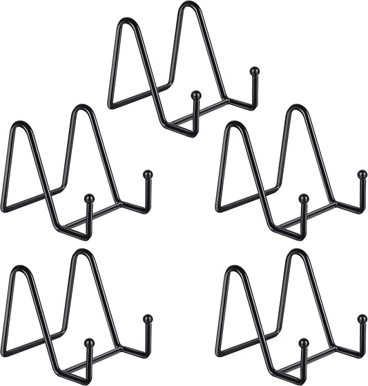 Decolore 5 Pack 3 Inch Small Easel Metal Display Stands - Black Iron Plate Holder for Picture, Decorative Plate, Book, Photo, Artistic Work (5 pcs)