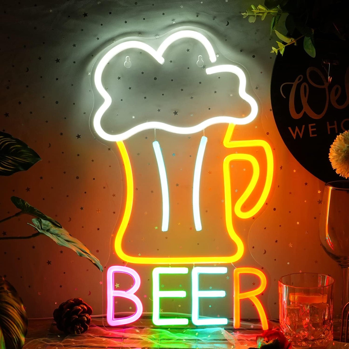 Beer Neon Sign Led Beer Signs Colorful Neon Lights for Wall Decor USB Powered 16.5’’X10.1’’Man Cave Bar Club Birthday Party Decor Kitchen Restaurant Neon Wall Signs