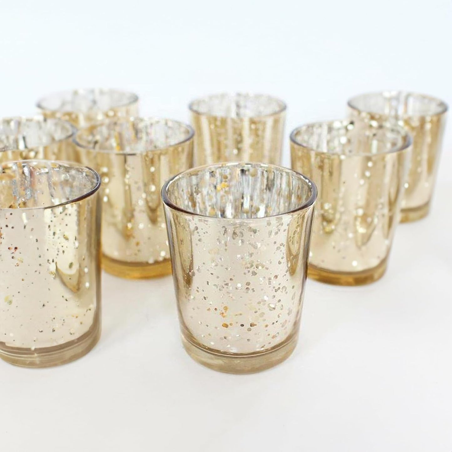 WGV Gold Speckled Tea Light Votive Candle Holder 2.2x2.75, Small Tiny Utility Cylinder Mercury Glass Vase, Home Accent Decor, 1 Pc