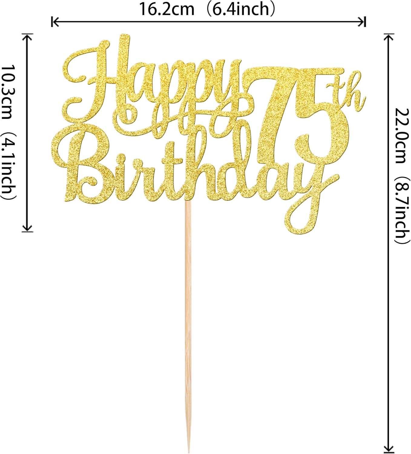 1 PCS Happy 75th Birthday Cake Topper Gold Glitter Cheers to 75 Years Birthday Cake Pick 75 Fabulous Cake Decoration for Happy 75th Birthday Theme Party Decorations Supplies