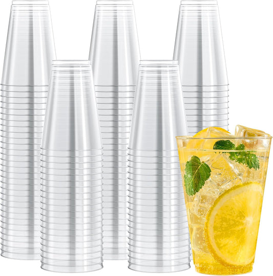 JOLLY CHEF 14 oz Clear Plastic Cups, 200 Pack Heavy-duty Party Glasses, Disposable plastic cups for wedding Cocktails Tumblers, Ideal for Wedding & Party