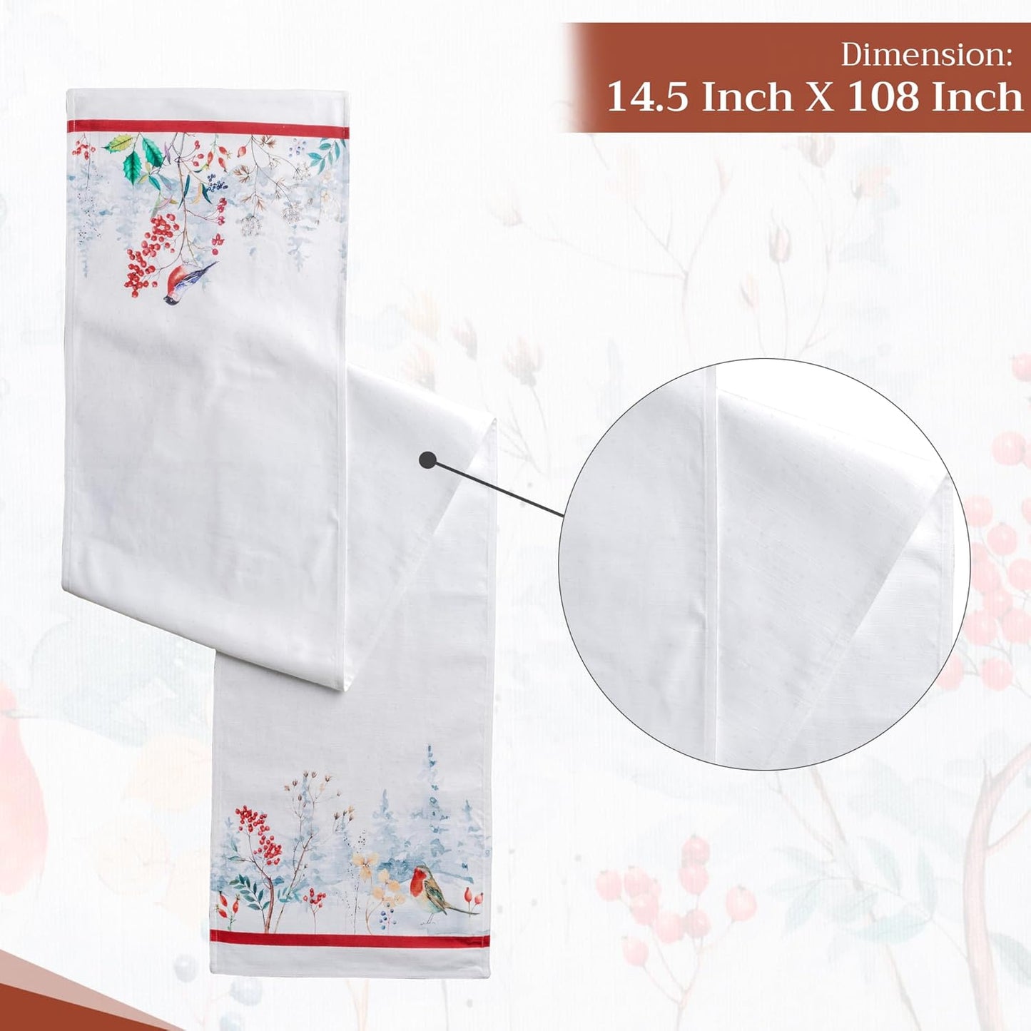 Maison d' Hermine Table Runner 100% Cotton Double Layer Table Runners 108 inches Long for Thanksgiving Christmas Decorations Home Kitchen Dining Party Wedding (Morzine, 14.5" x 108")