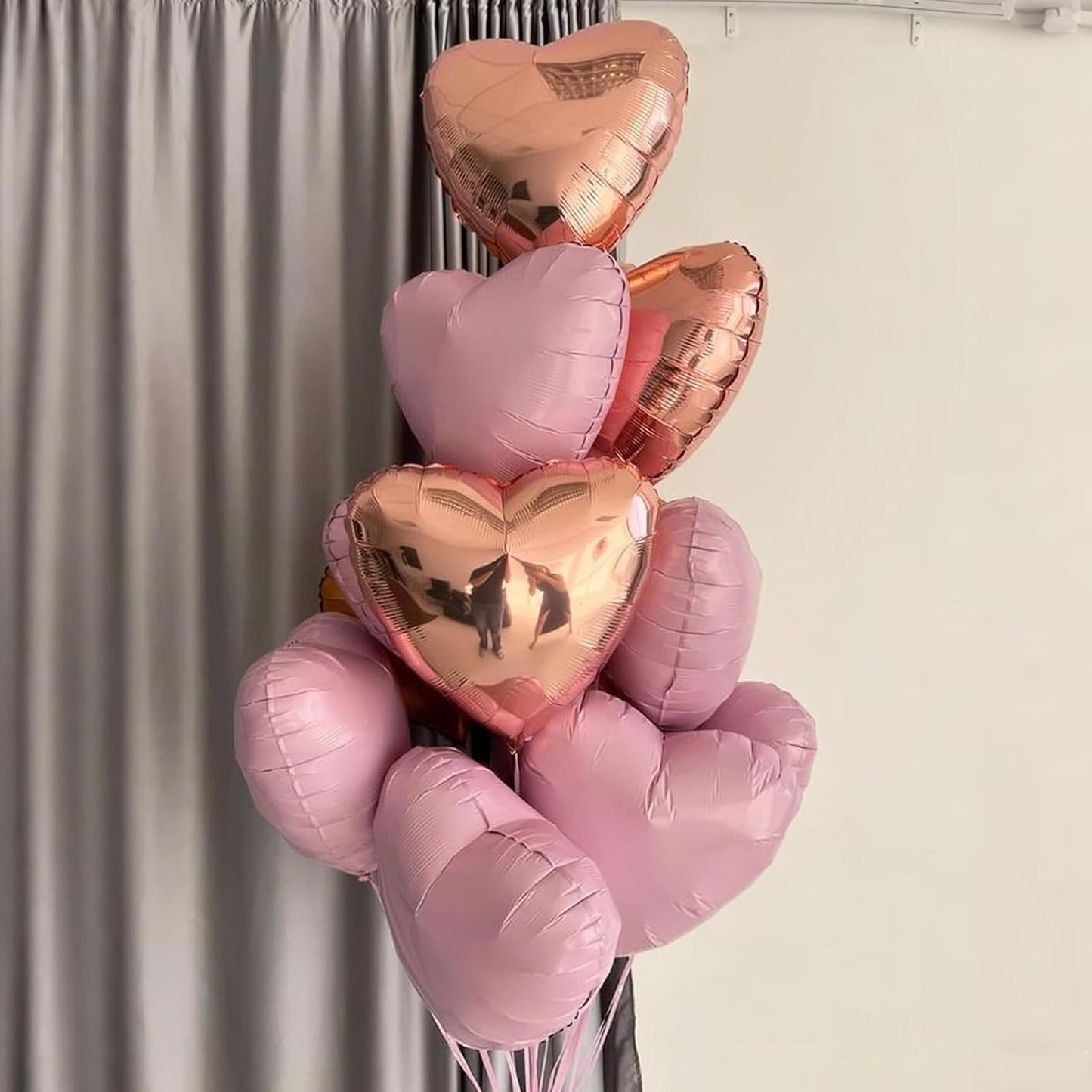 Rose Gold Pink Heart Balloons,12Pcs 18 Inch Pastel Pink Helium Foil Love Heart Shaped Balloons for Wedding Bridal Engagement Party Anniversary Birthday Baby Shower Valentines Day Decorations