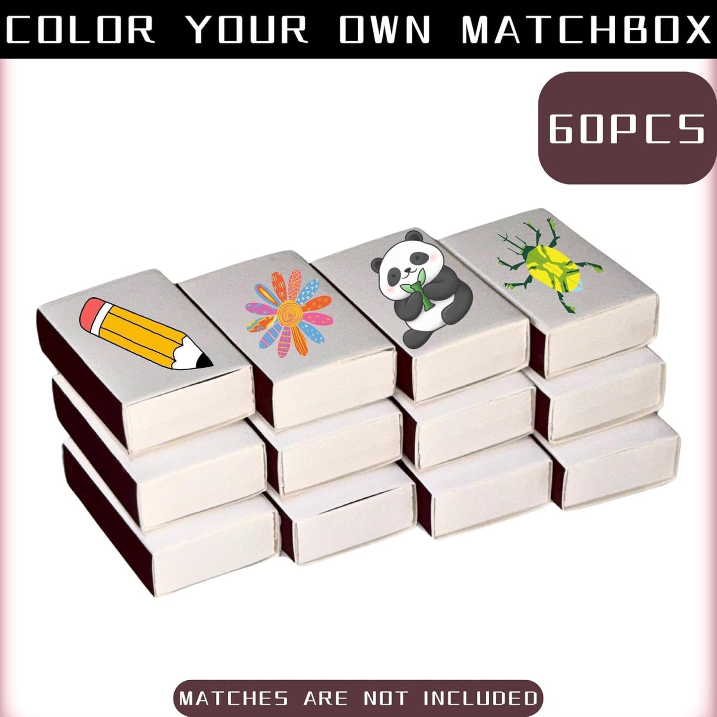 60pcs Blank Match Boxes, 2.25x1.42x0.59in Bulk Christian Bible Matchboxes DIY White Storage Containers Holders Double-Sided Striker Wedding Bridal Baby Shower Birthday Party Favor, No Matches Included