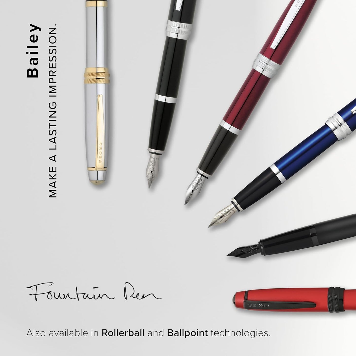 Cross Bailey Refillable Fountain Presented in a Premium Gift Box - Medium Point, Black Ink, Matte Gray