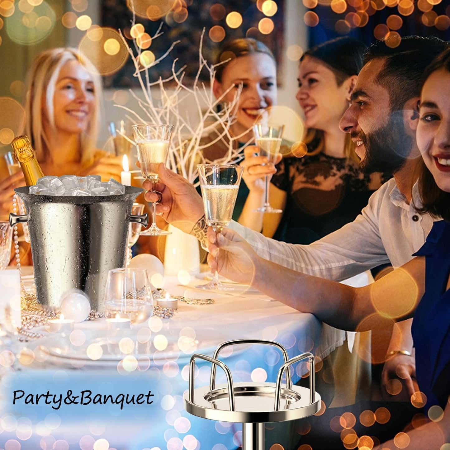 Ice Bucket with Stand Standing Champagne bucket for Party Stainless Steel Wine Bucket Wine Cooler with Stand 5L Wine Chiller for Bar Ktv Weding (silver)