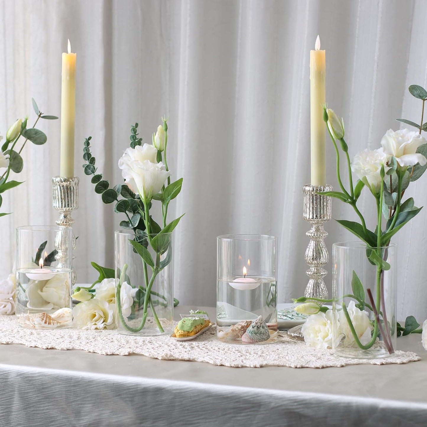 12Pcs Glass Cylinder vases for Centerpieces, 6 Inches Clear Bud Vases for Wedding Decorations,Floral Vase Bulk Flower vases,Tall Glass Hurricane Candle Holder for Table Shelf, Party.