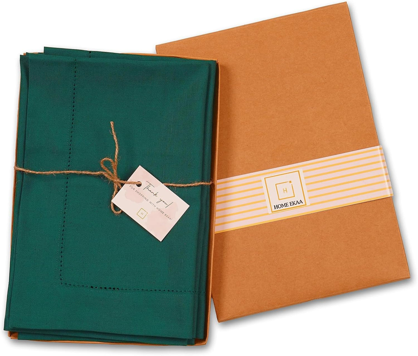 Green Cotton Linen Napkins Set of 4 – Hemstitch Cloth Napkins 20x20 Inch – Washable Fabric Dinner Napkins for Fall, Halloween, Thanksgiving, Everyday Dining & Décor – Serena