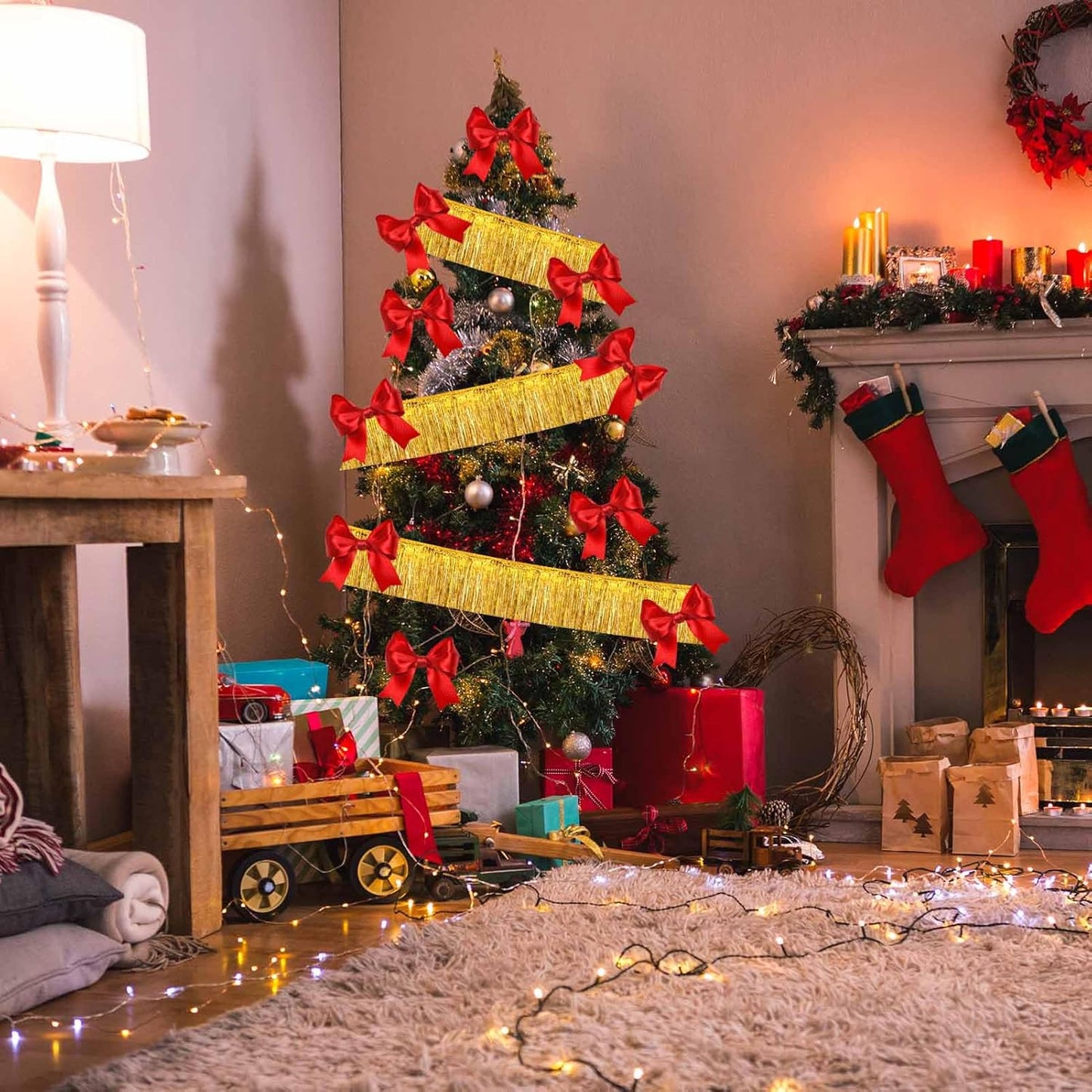 3 Pack 10 Long Gold Metallic Foil Fringe Garland Wall Hanging Tassle Banner, Mother's Day, Easter, Parade Floats, Birthday, Theme Party, Wedding Party Decorations