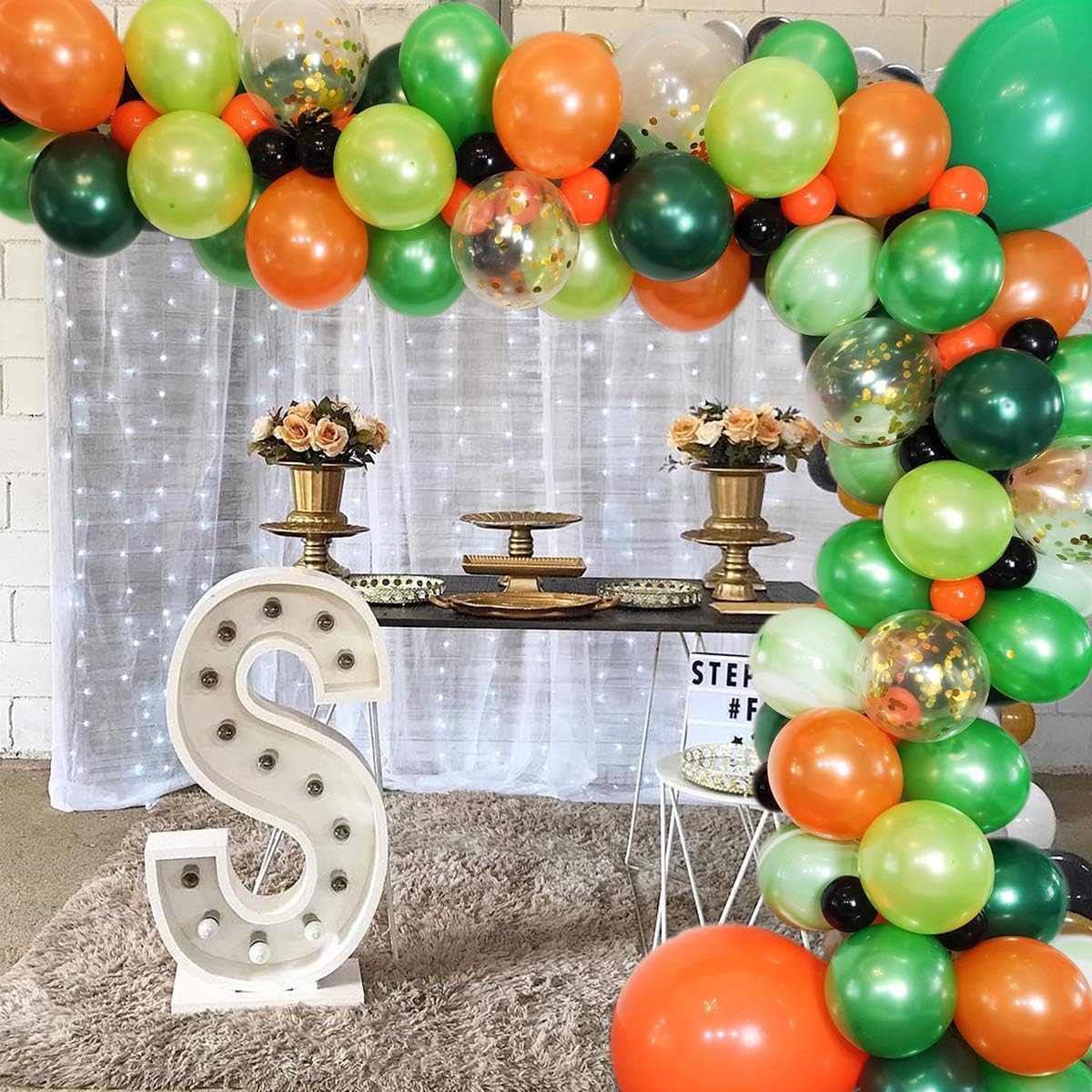 Orange Blue and Green Balloons, Assorted Latex Balloons, Orange Teal Turquoise Blue Fruit Green Metallic Green and White Party Balloon, for Dinosaur Safari Jungle Themed Birthday Party Decor