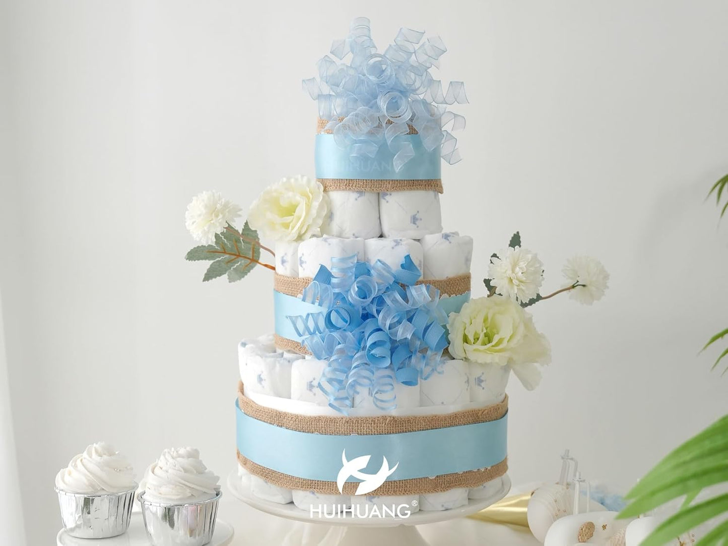 HUIHUANG Blue Bows for Gift Wrapping Baby Blue Gift Bows 5 inch x 8 Counts Self-Adhesive Curly Ribbon Bow for Presents, Paper Bag, Baby Shower Favors, Wrapping Accessories, Party Decor