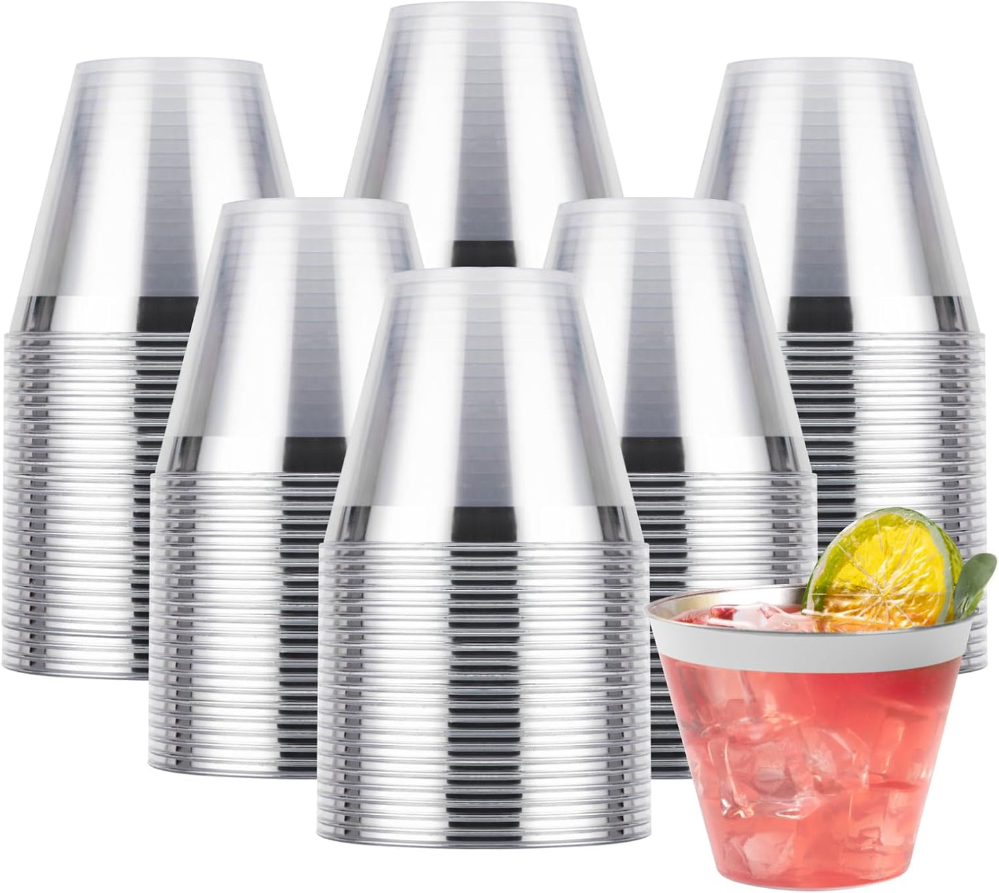 Goodluck 200PCS 9oz Plastic Cups for Party, Disposable Silver Cups, Plastic Cocktail Glasses for Wedding Thanksgiving, Christmas, and