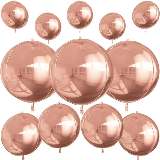 12Pcs Champagne Gold Round Foil Balloons, 22" 15" 10" 4D Helium Ball Balloon, Metallic Foil Balloon for Birthday Graduation Wedding Anniversary New Year Eve Disco Prom Party Decorations
