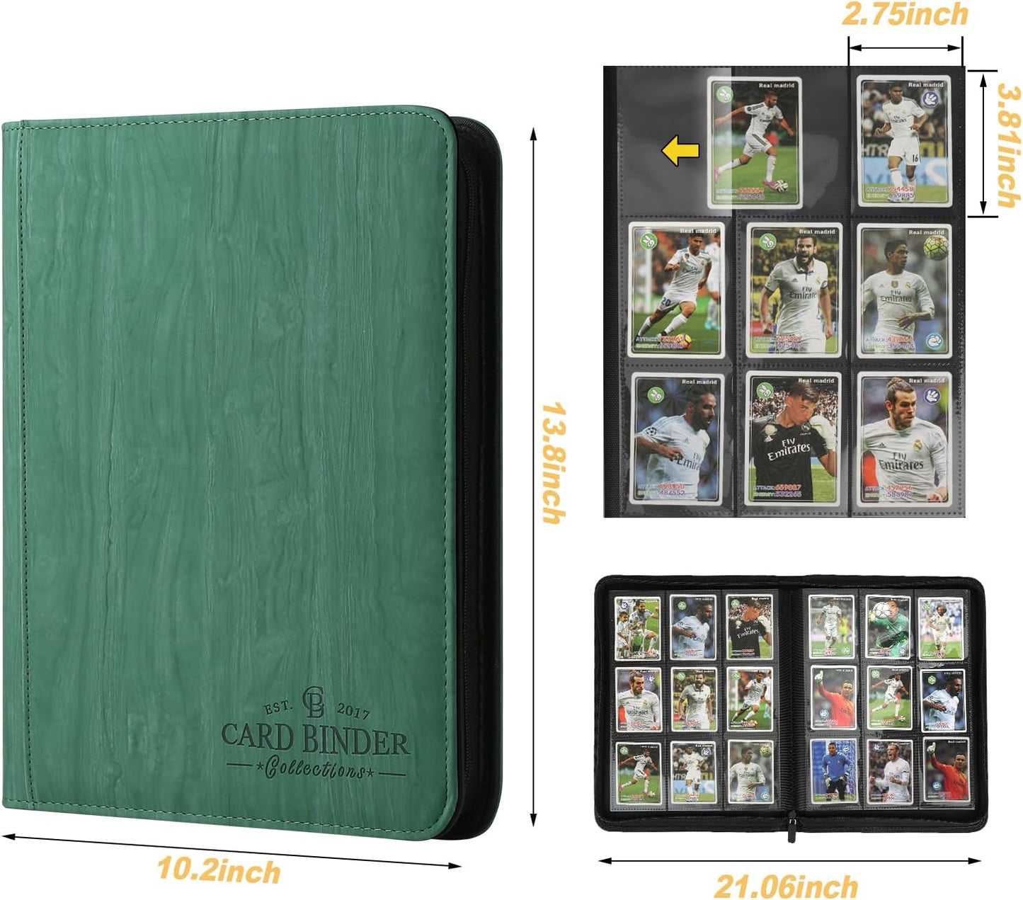 9 Pocket Card Binder, Premium Zip Trading Card Binder, 540 Double Sided Pocket PU Collection Binder, Collector Album, Card Folder for MTG, TCG, Sports Cards