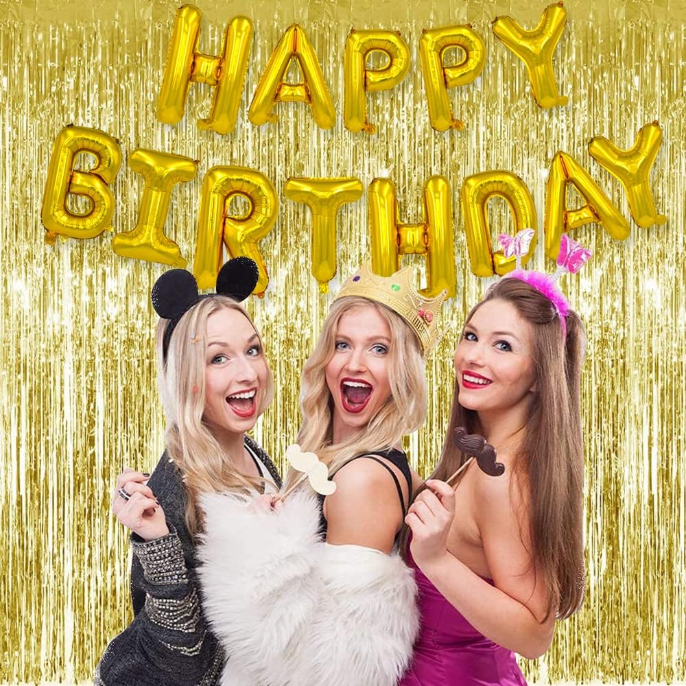 3Pcs Gold Metallic Tinsel Foil Fringe Curtains,3.28ft x 6.56ft Gold Photo Booth Backdrop Streamer Curtain,Photo Booth Props,Ideal Bachelorette Party Supplies, Birthday, Christmas,New Year Decorations