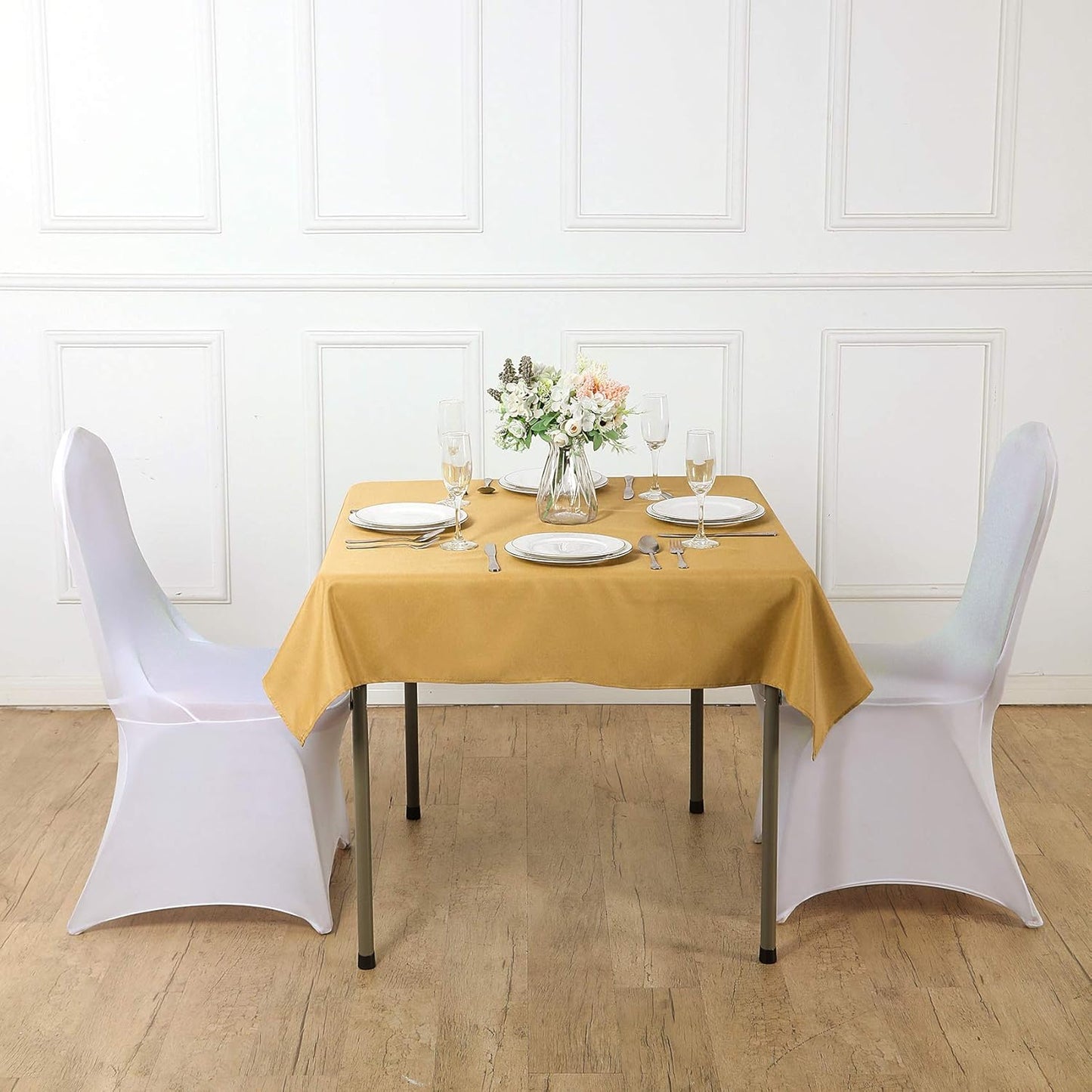 Cupuamon Square Tablecloth 70x70 inch Washable Polyester Fabric Table Cloth for Wedding Party Dining Banquet Decoration（70x70,Gold）