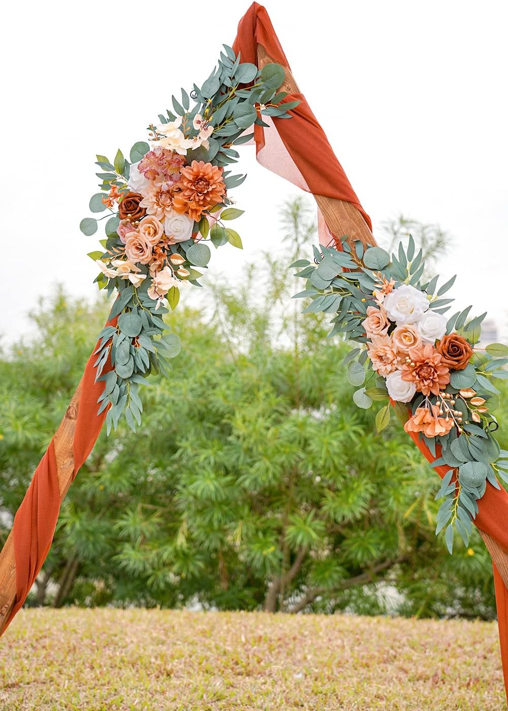 ponatia Wedding Arch Flowers (Pack of 2), Artificial Burnt Orange Flowers for Wedding Welcome Signs Decorations and Arch Flower for Weddings Ceremony Reception (Burnt Orange)
